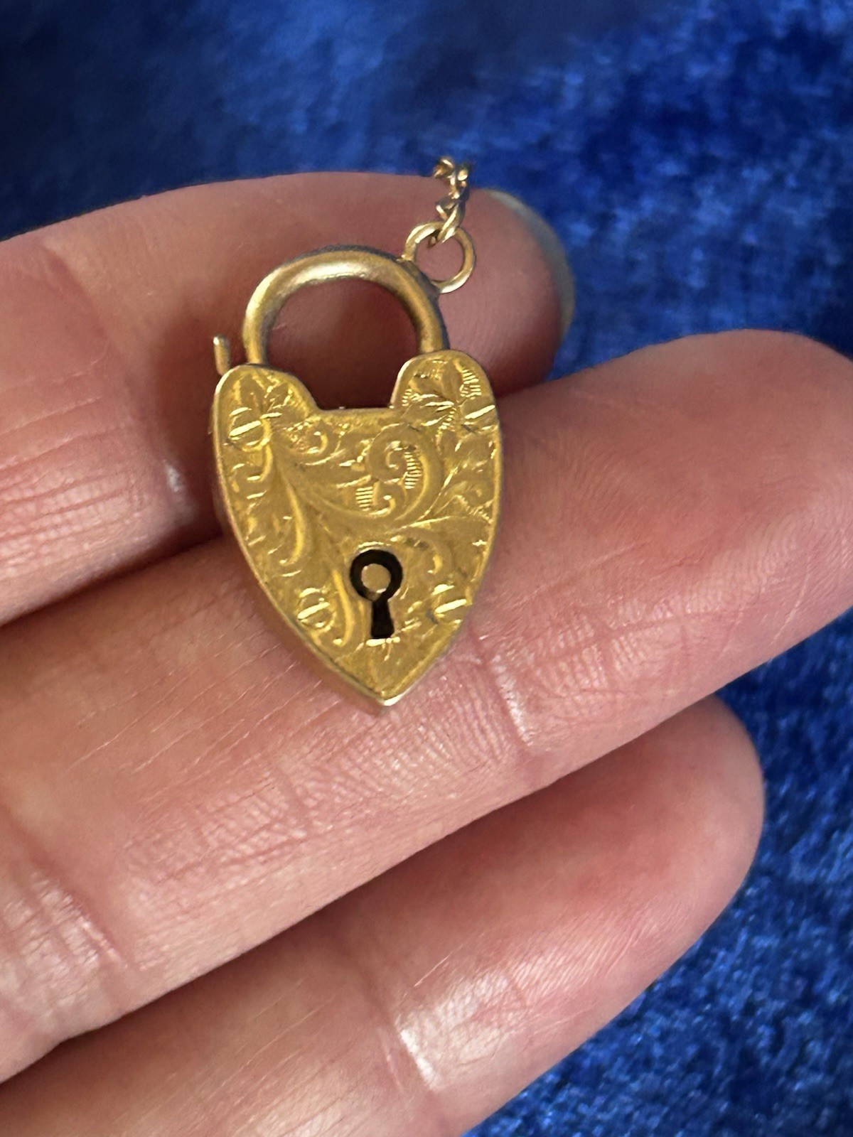 Vintage Circa30s 9ct Solid Gold Padlock Pendant or Charm With Floral Scrolls Old