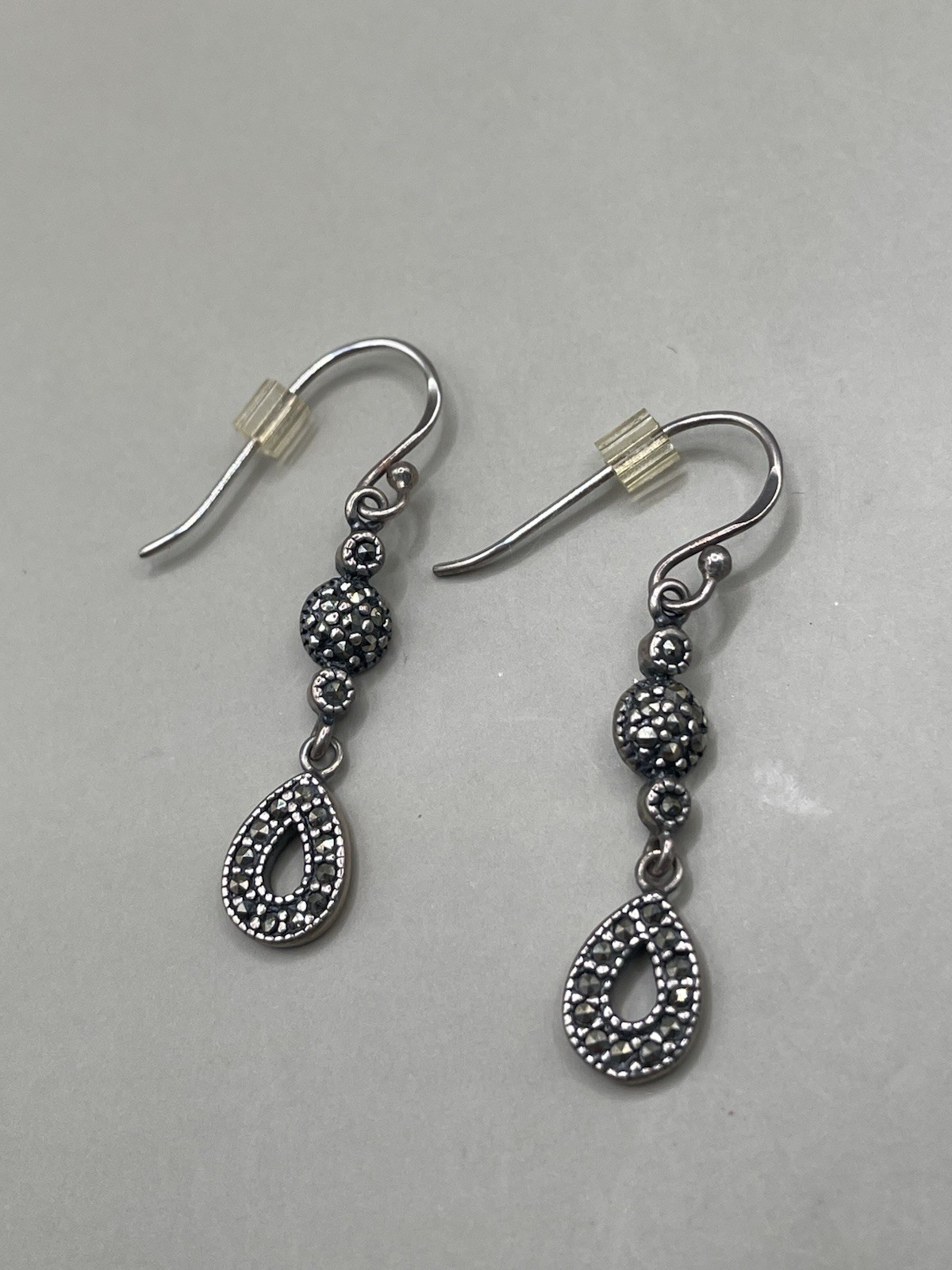 Vintage Sterling Silver 925 Marcasites Hook Pierced Dangle 1.4” Earrings