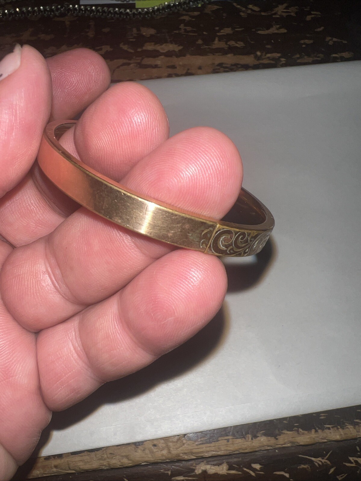 Vintage Victorian AAG 1/10 Rose gold Engraved Etched Bangle Bracelet READ