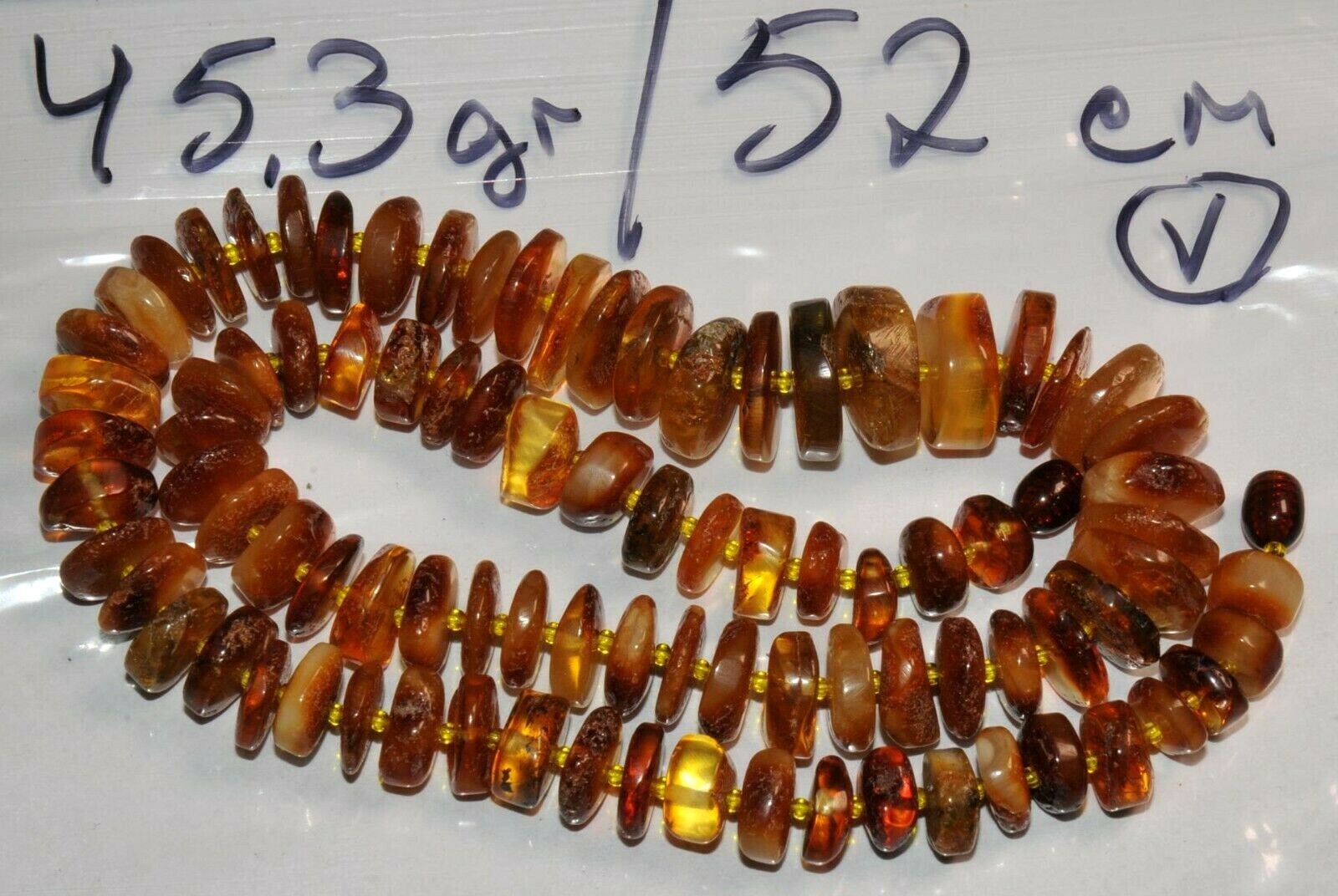 ✅51 cm=45gr RUSSIAN SOVIET BALTIC AMBER BEAD NECKLACE 琥珀 BRACELET STONE PENDANT