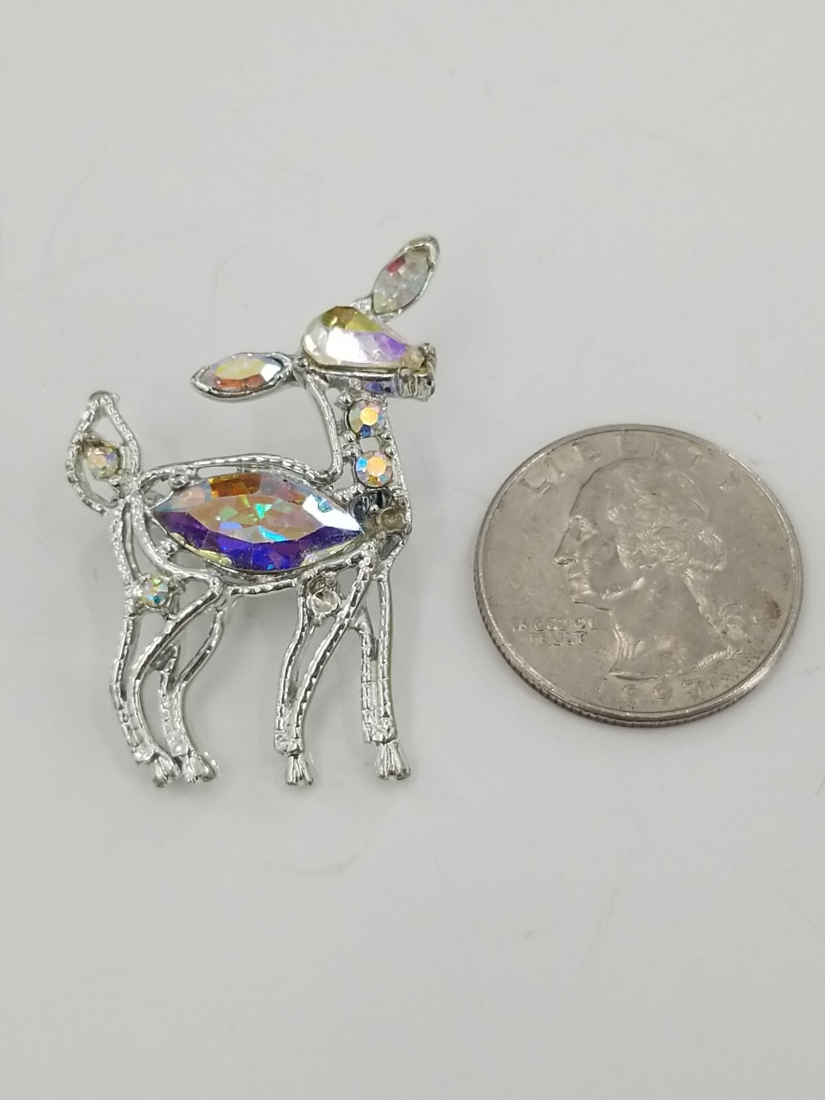 Christmas Reindeer Rhinestone Brooch Pin. See Description Below.