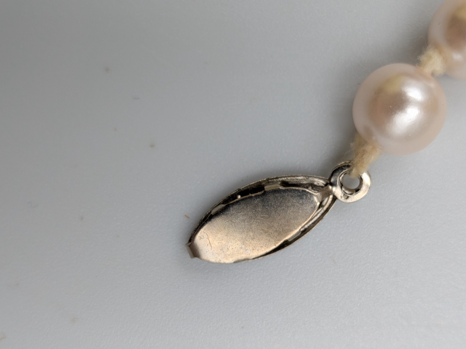 Vintage Faux Pearl Necklace Knotted with silver tone fish- hook clasp unbranded