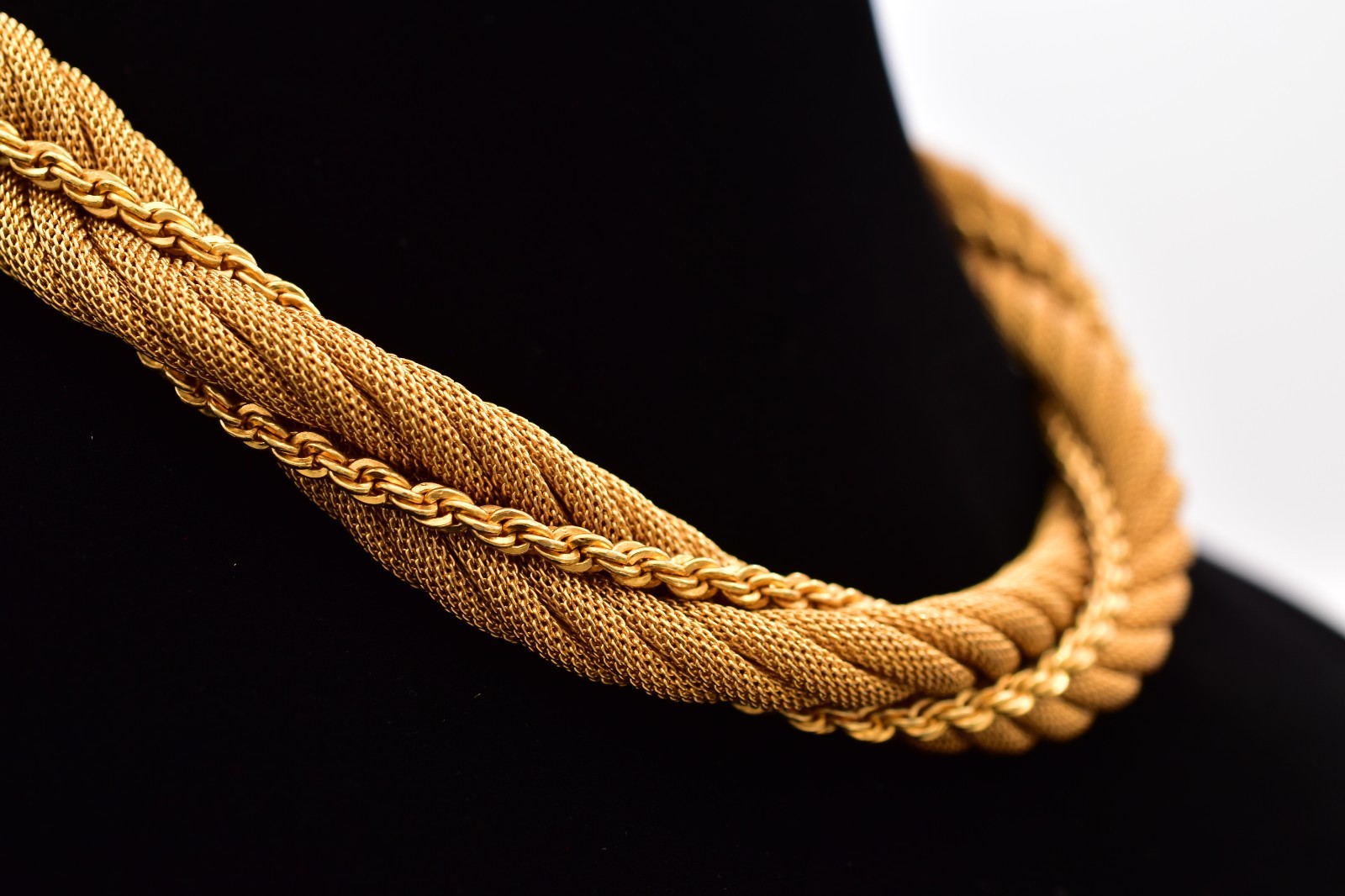 Vintage Gold Multi Chain Twist Mesh Rope Chain Collar Statement Necklace Bin6B