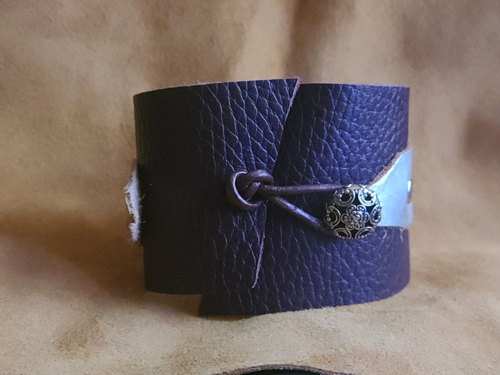 MyxxBlenz leather cuff bracelet with brass ring. Wearable art NWOT