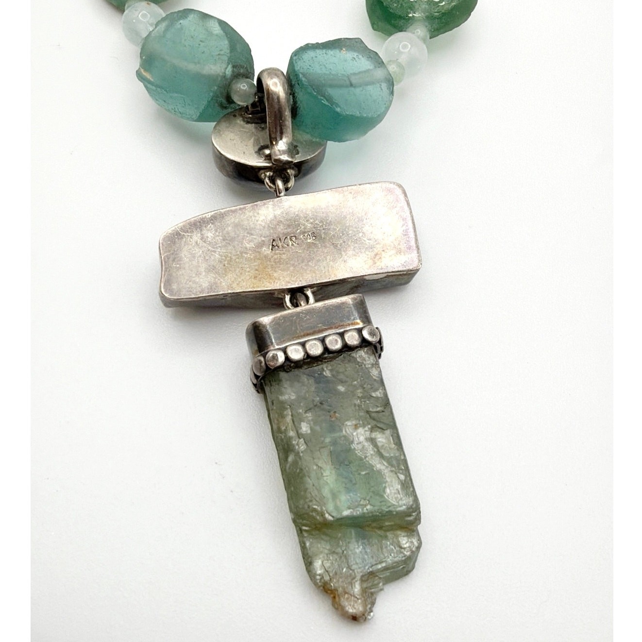 Amy Kahn Russell 925 Sterling Silver and Ancient Roman Glass Necklace 23”