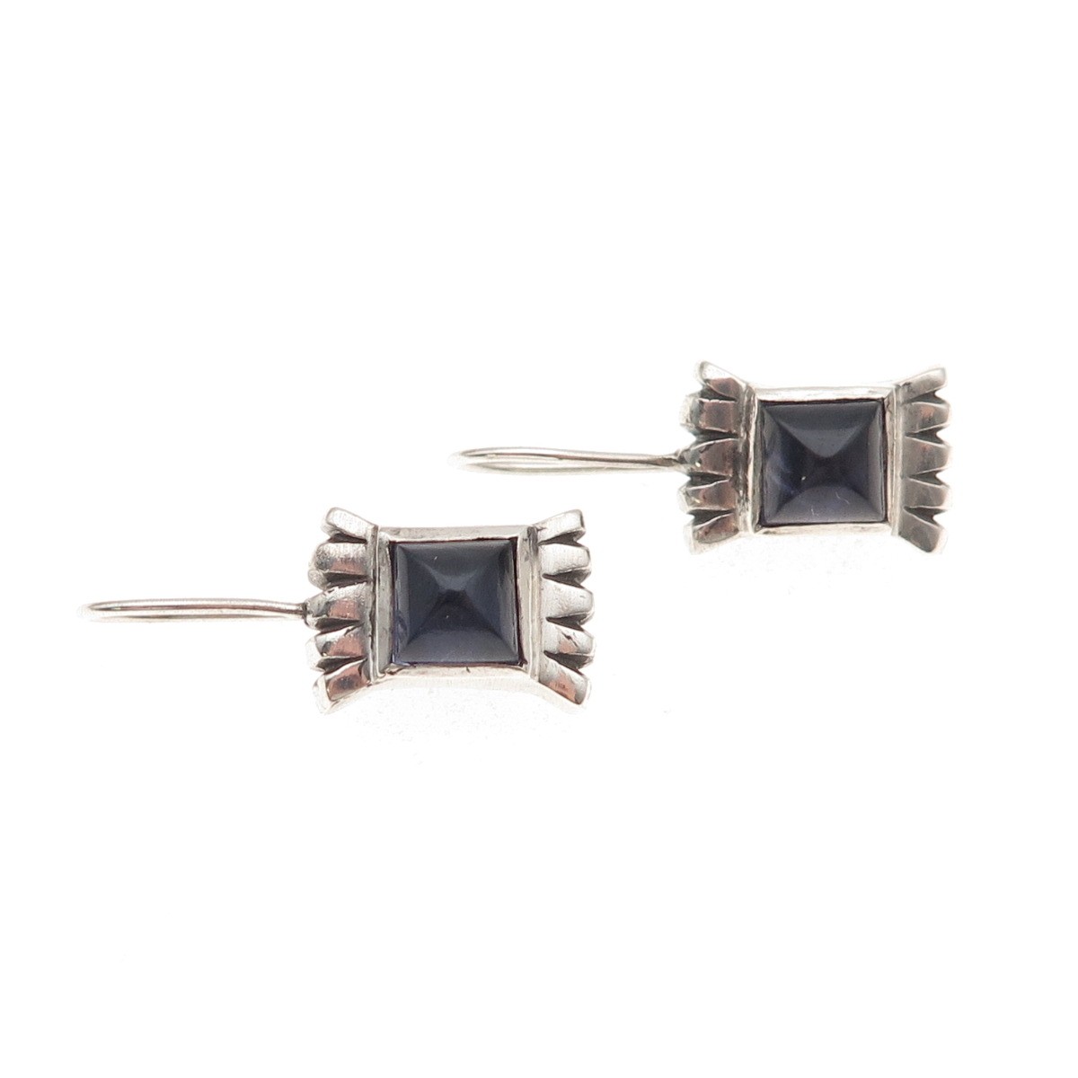 Lisa Jenks 925 Sterling Silver Vintage Real Iolite Modernist Oxidized Earrings