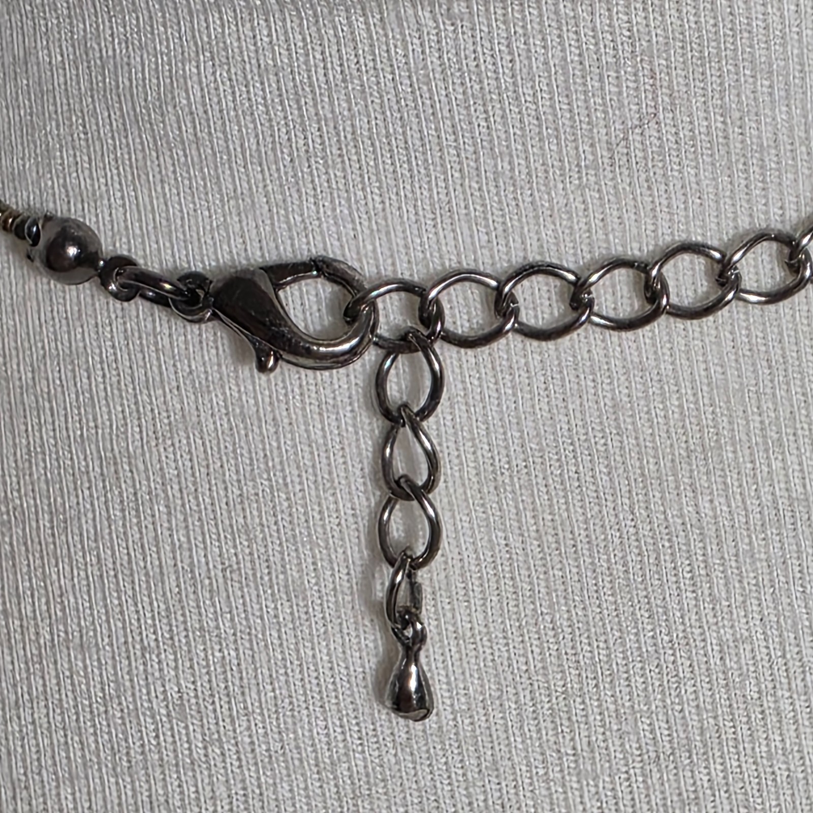 Beaded Lariat Necklace Large Irregularly Shaped Stone Earth-Tone Mix of Beads