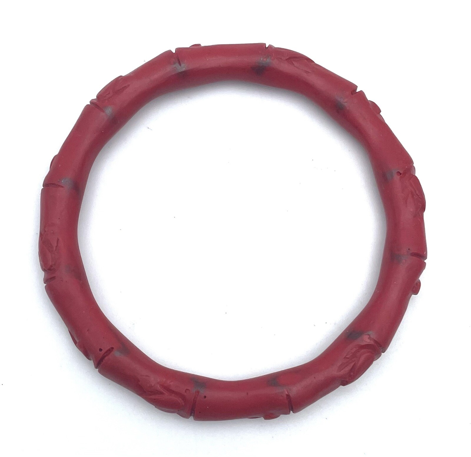 Cinnabar Red Color Carved Bamboo Shape Bangle Bracelet 8”