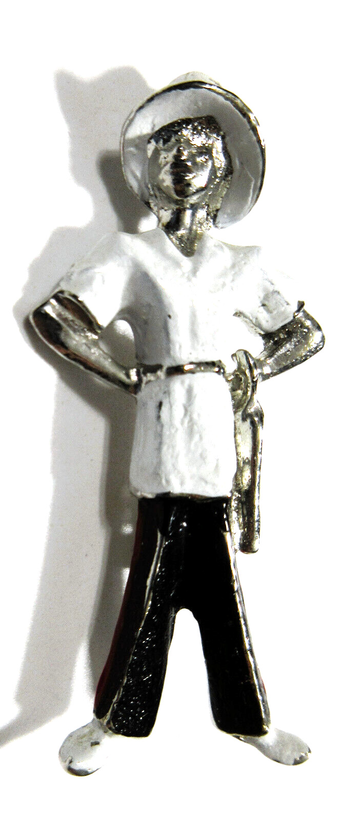 VTG FIGURAL PERSON wearing pants shirt Enamel Brooch Pin white black silver tone