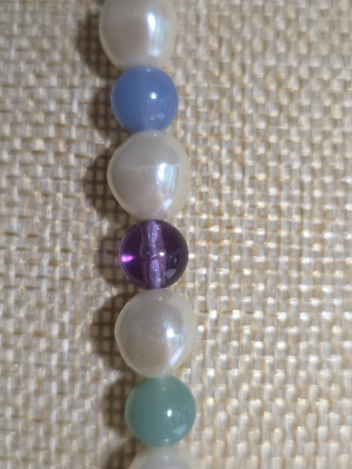 34″ Opera Faux Pearl Blue Green Purple Bead Gold Tone Necklace Barrel Clasp