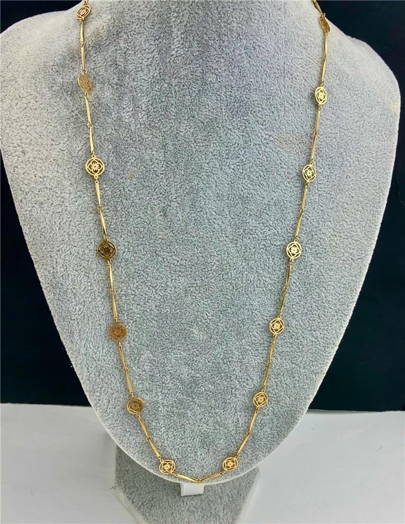 1970’s Avon Gold Tone Dainty Flower Lace Bar Link Necklace 28″ Long