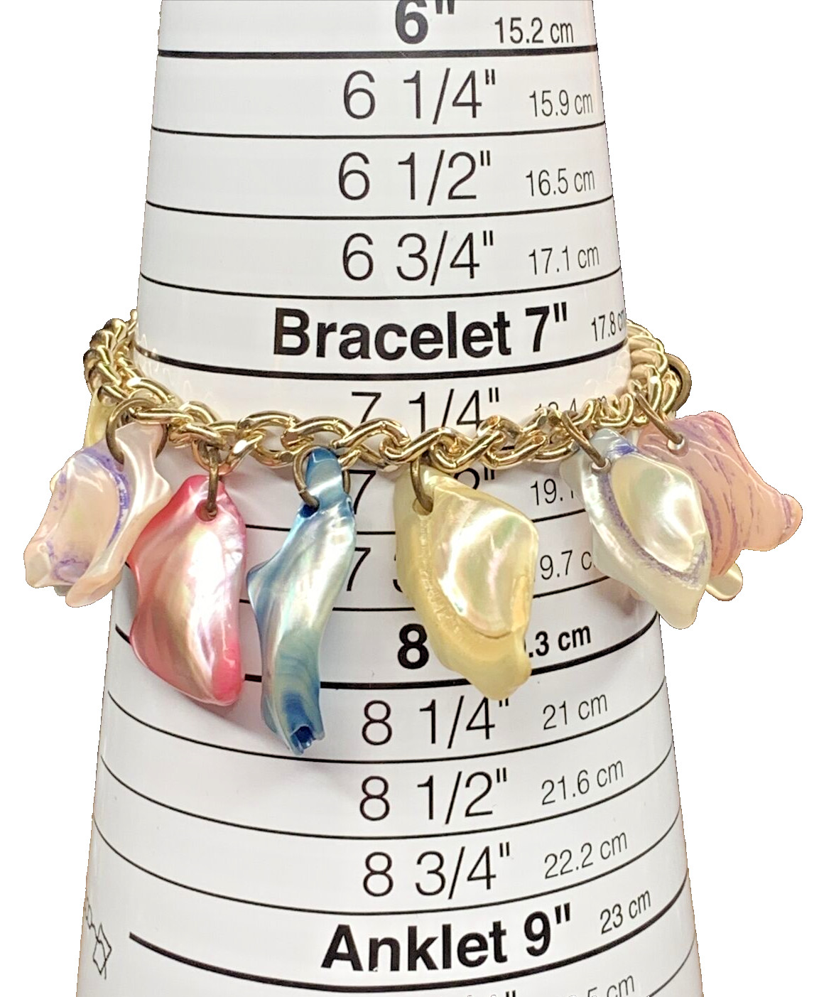 Vintage Pastel MOP Shell Dangle 7.25” Bracelet Beach Coastal Ocean Sea Tropics