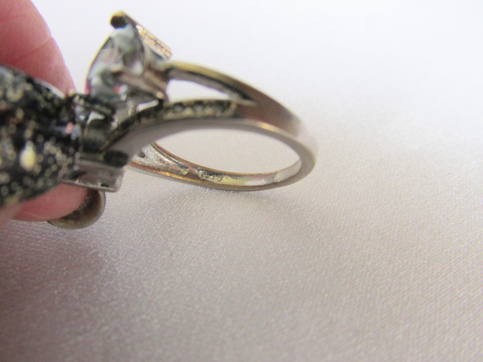Vintage 925 Sterling Silver Mystic Topaz Double Hearts Ring Signed Sz 6