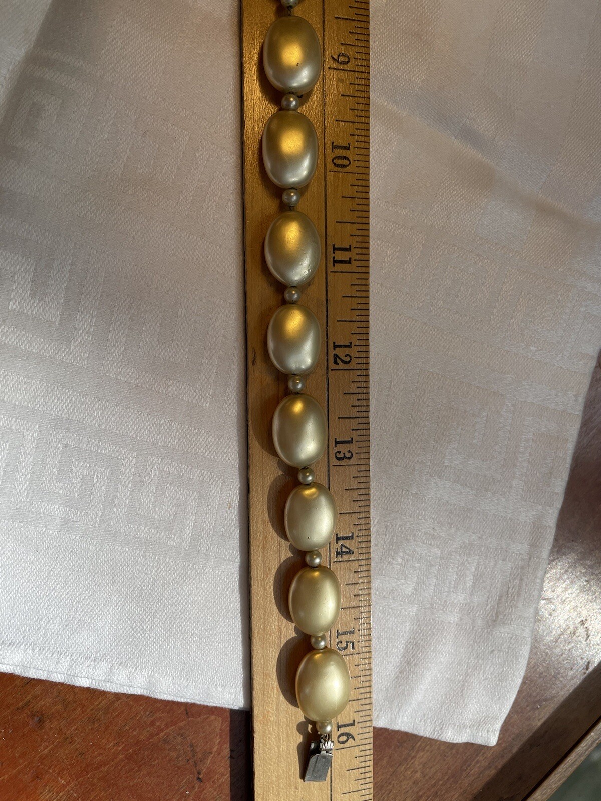 Vintage Sterling Silver Champagne Pearl Disk Necklace 16″