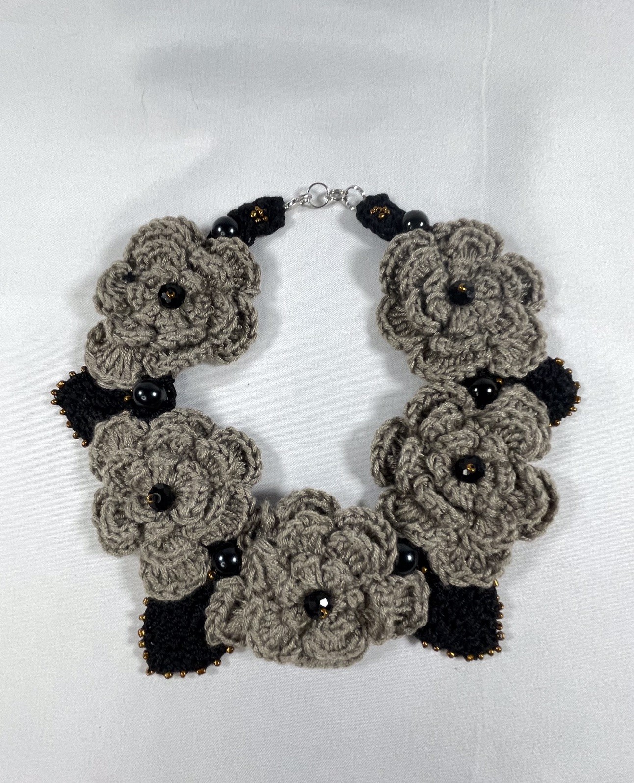 Vintage Handmade Unique Crochet Five Flowers Choker Necklace By Odythia