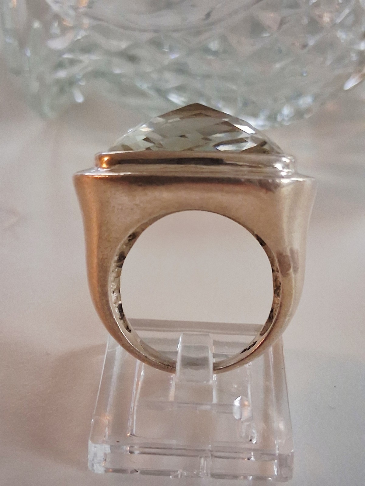 Huge Vintage Rock Crystal Clear Quartz Statement Ring Size 7.5 Sterling Silver