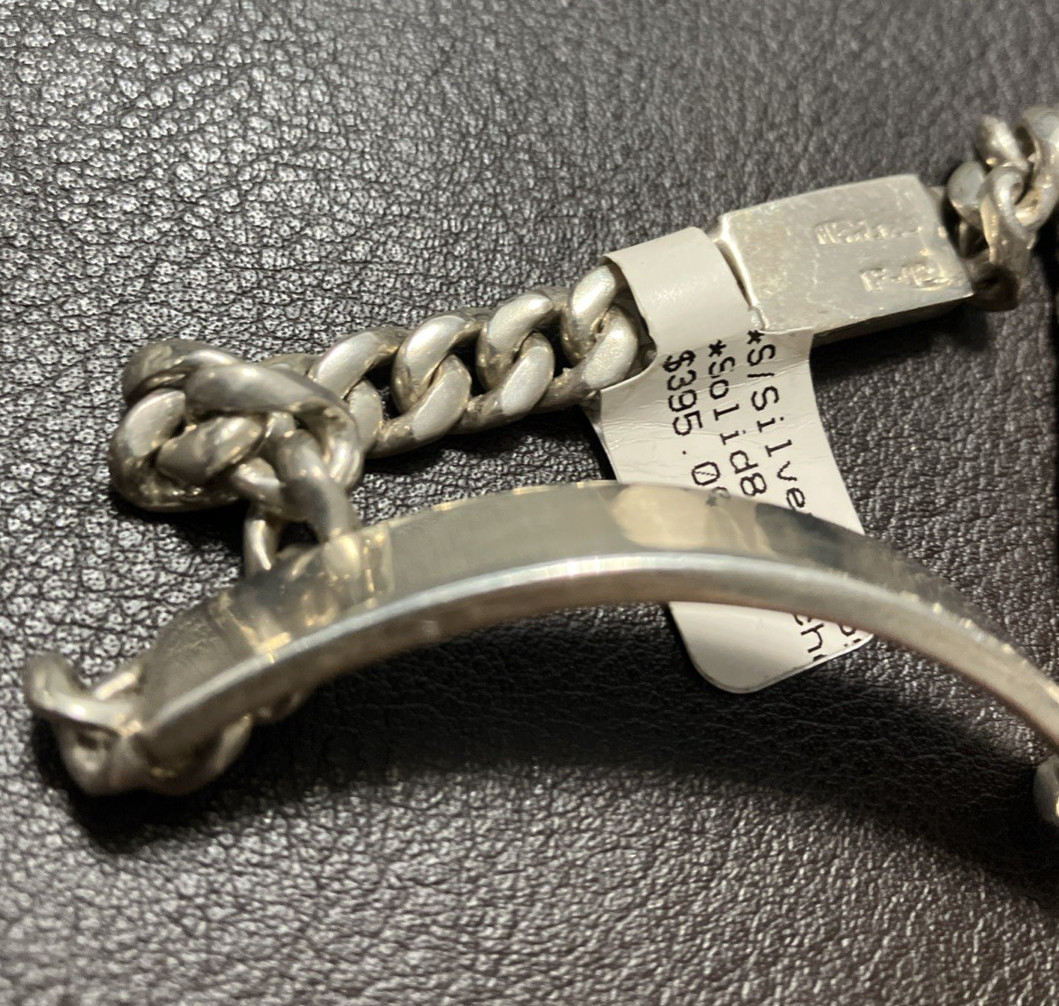 Mexico IF-02 Sterling Silver 925 Cuban ID Bracelet Solid 33 Grams 8.5 Inches
