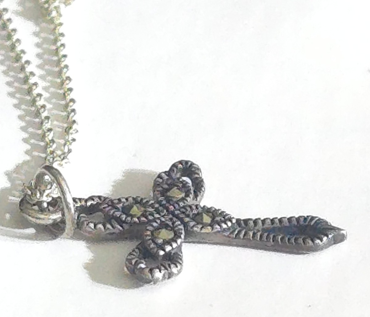 CW Vintage 925 Marcasite Cross Pendant 1″ and 925 necklace 18″