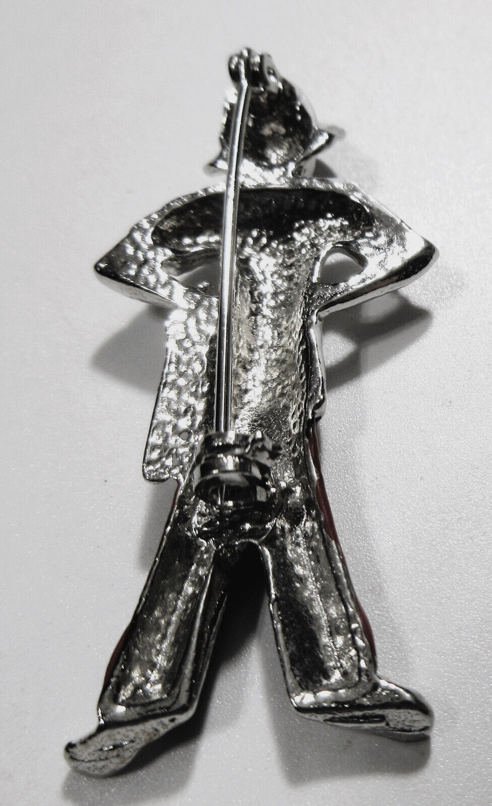 VTG FIGURAL PERSON wearing pants shirt Enamel Brooch Pin white black silver tone