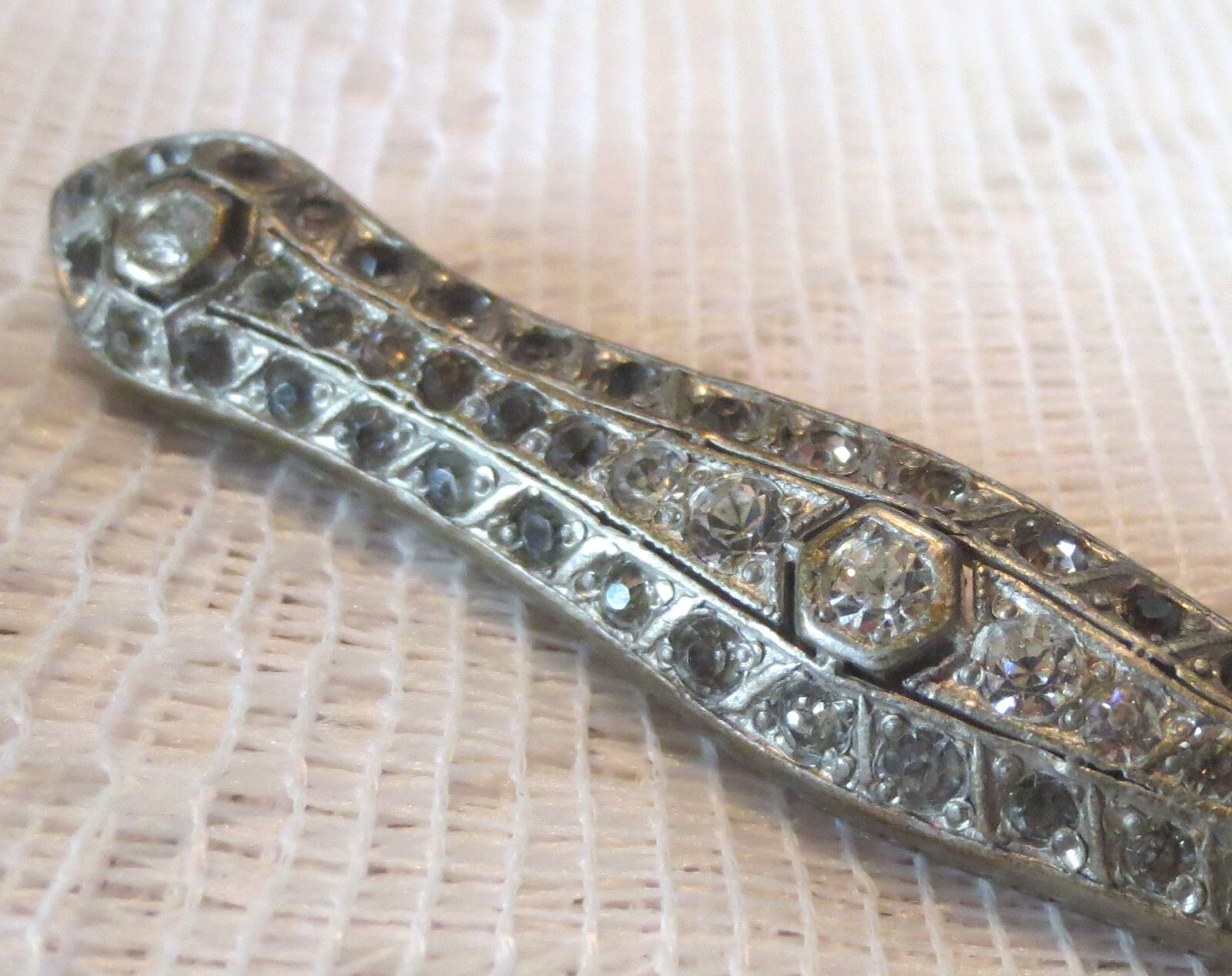 RHINESTONE BROOCH 1910’s EDWARDIAN with 57 Stones Antique Silverite 13 FISHSON