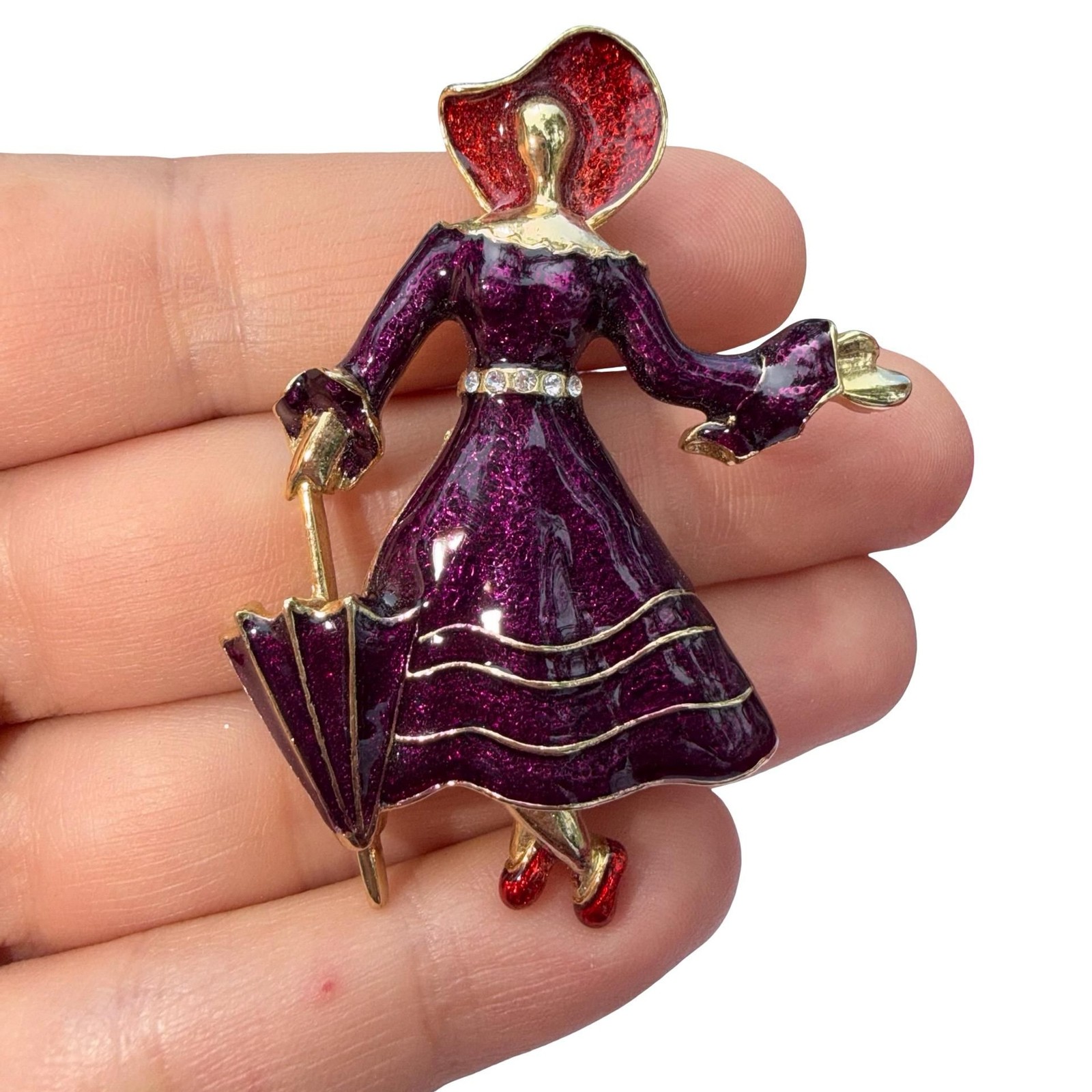 Vintage Jewelry Red Hat Society Brooch Lady Figure Pin