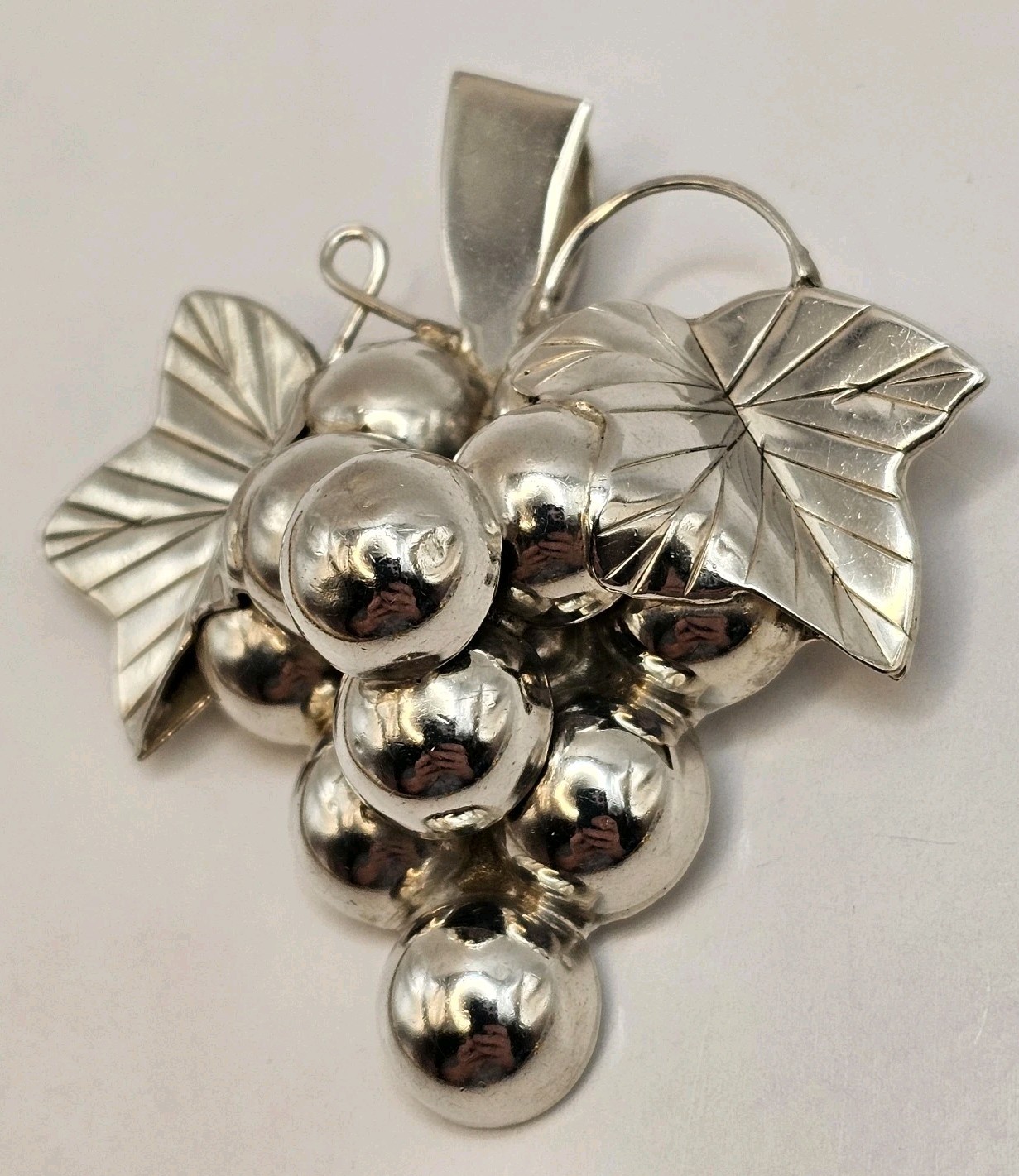 Vintage Mexico Sterling Silver 925 Large Bunch of Grapes Pin Brooch 22g