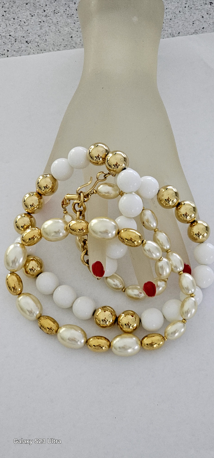 MONET & NAPIER necklaces white and gold tone faux pearls 17″ & 18″. STUNNING Pc.