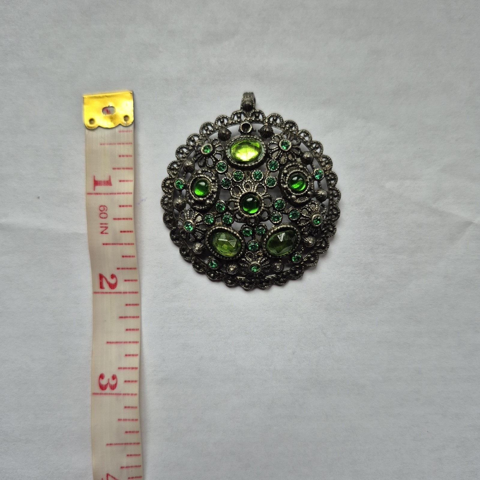 Vintage New England Glassworks Green Glass Filigree Pendant