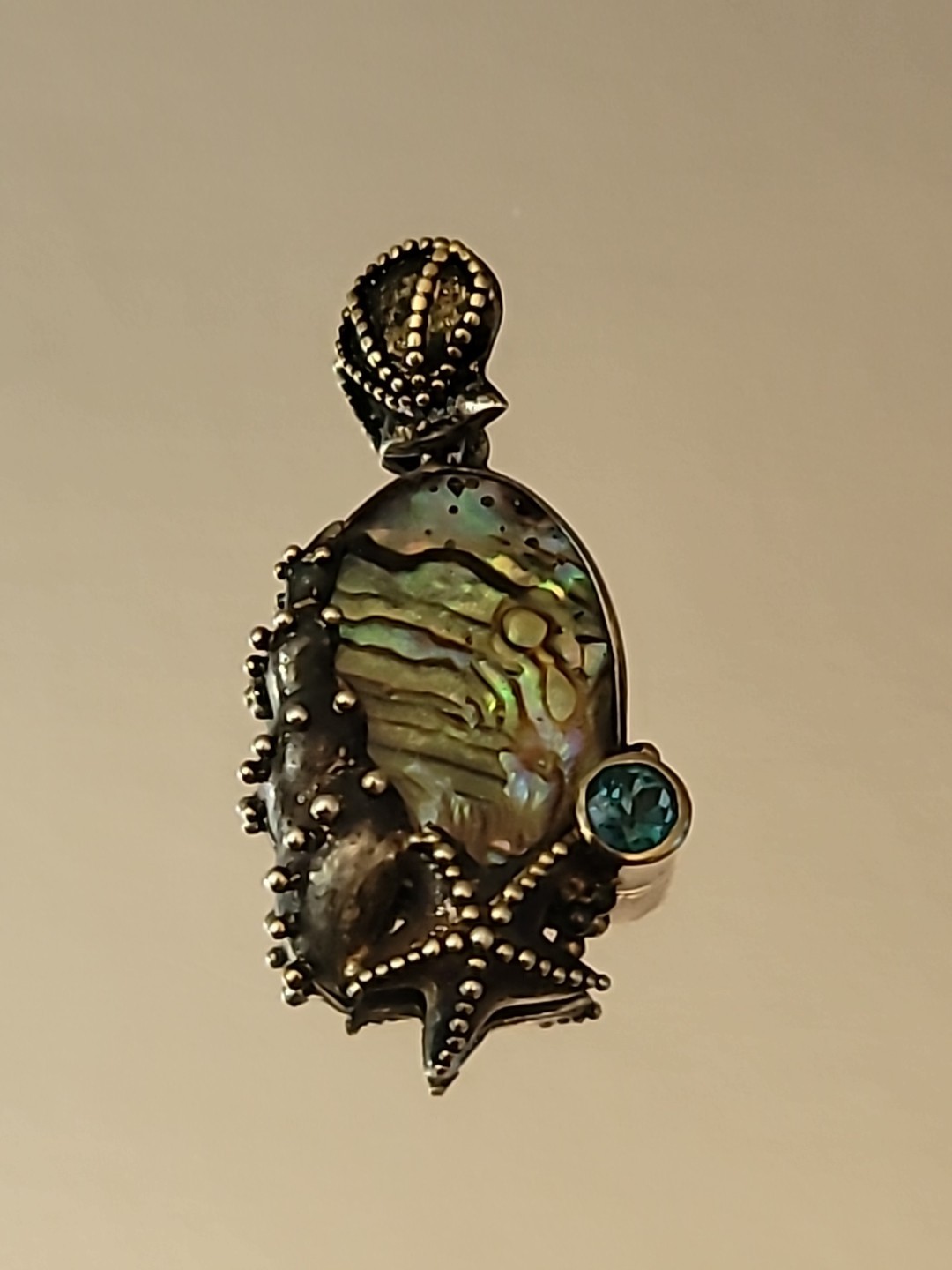 Vintage Beautiful 925 Sterling Abalone Starfish Sea Shell Blue Stone Pendant