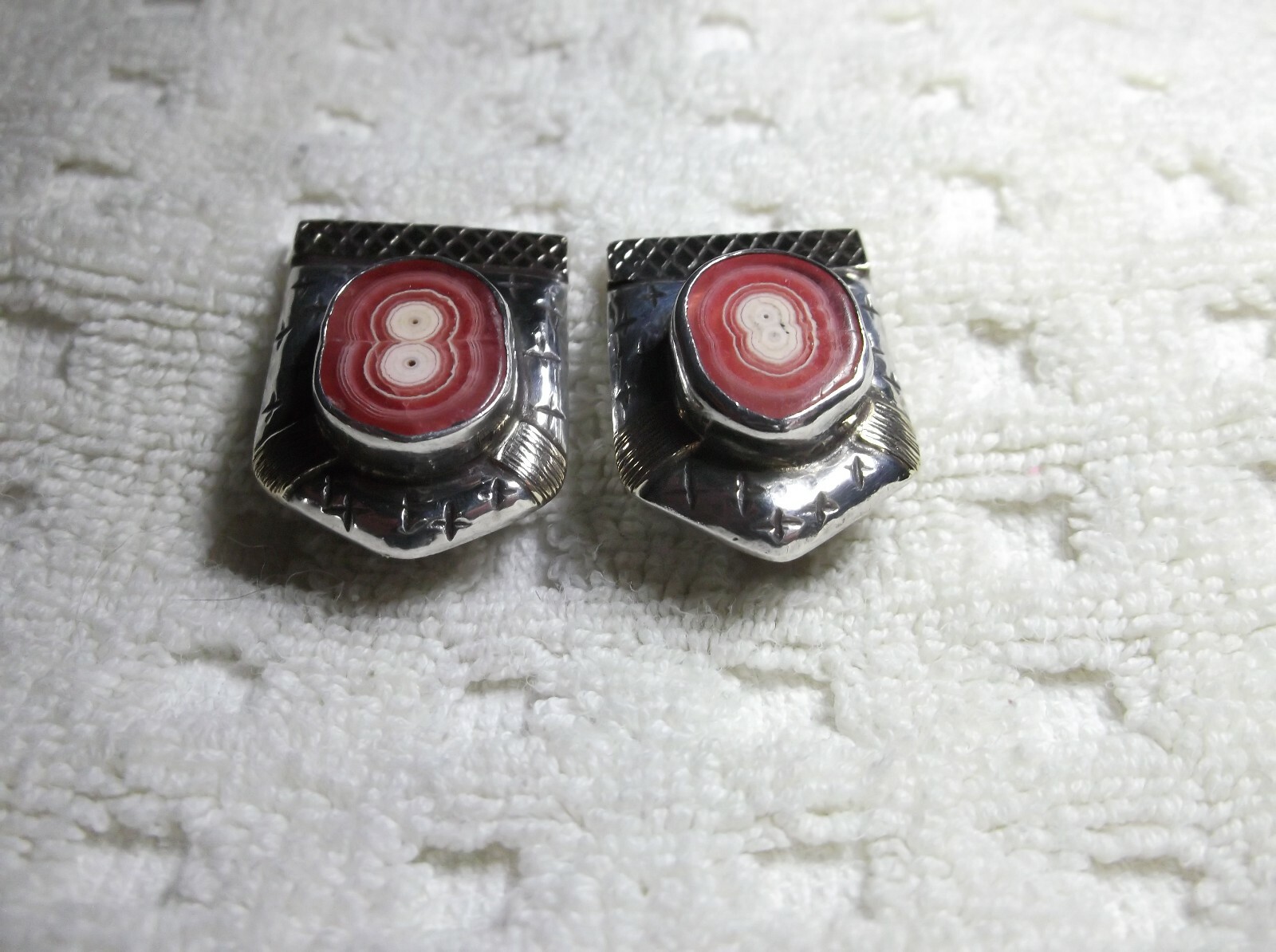 DIAN MALOUF Sterling Silver & 14K Gold RHODOCHROSITE Clip Earrings