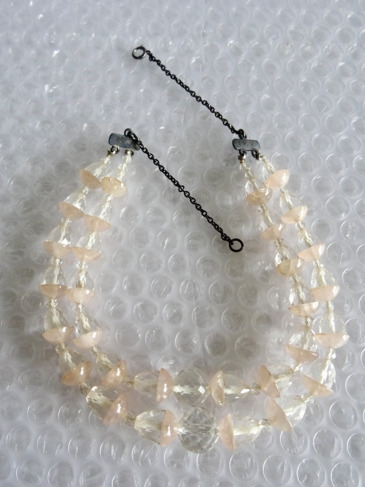 nECKLACE FACETED CRYSTALS PINK CHAMPAGNE GLASS DOUBLE STRAND VINTAGE neocurio