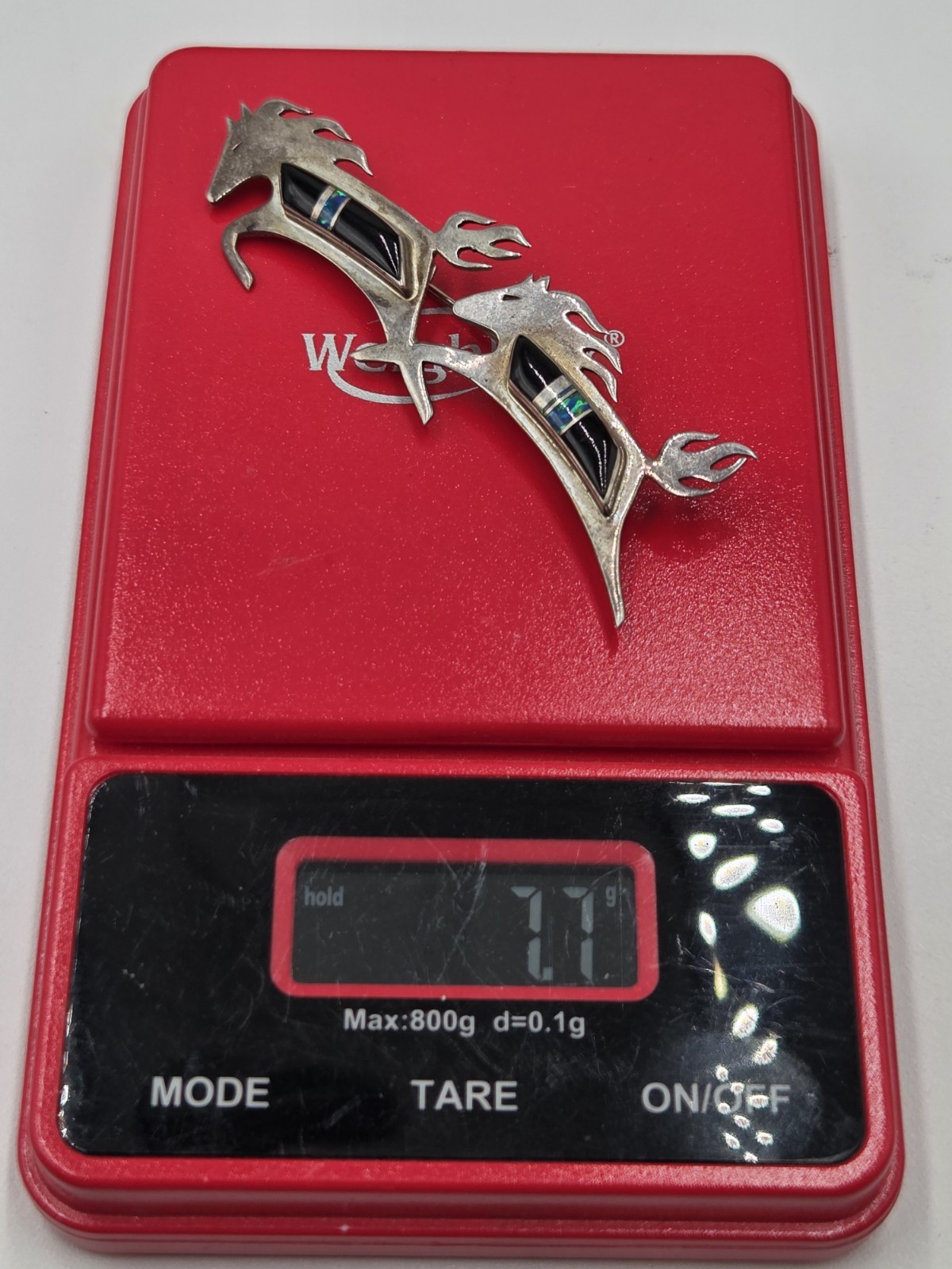 Navajo Double Horse Running Brooch Sterling Marked V