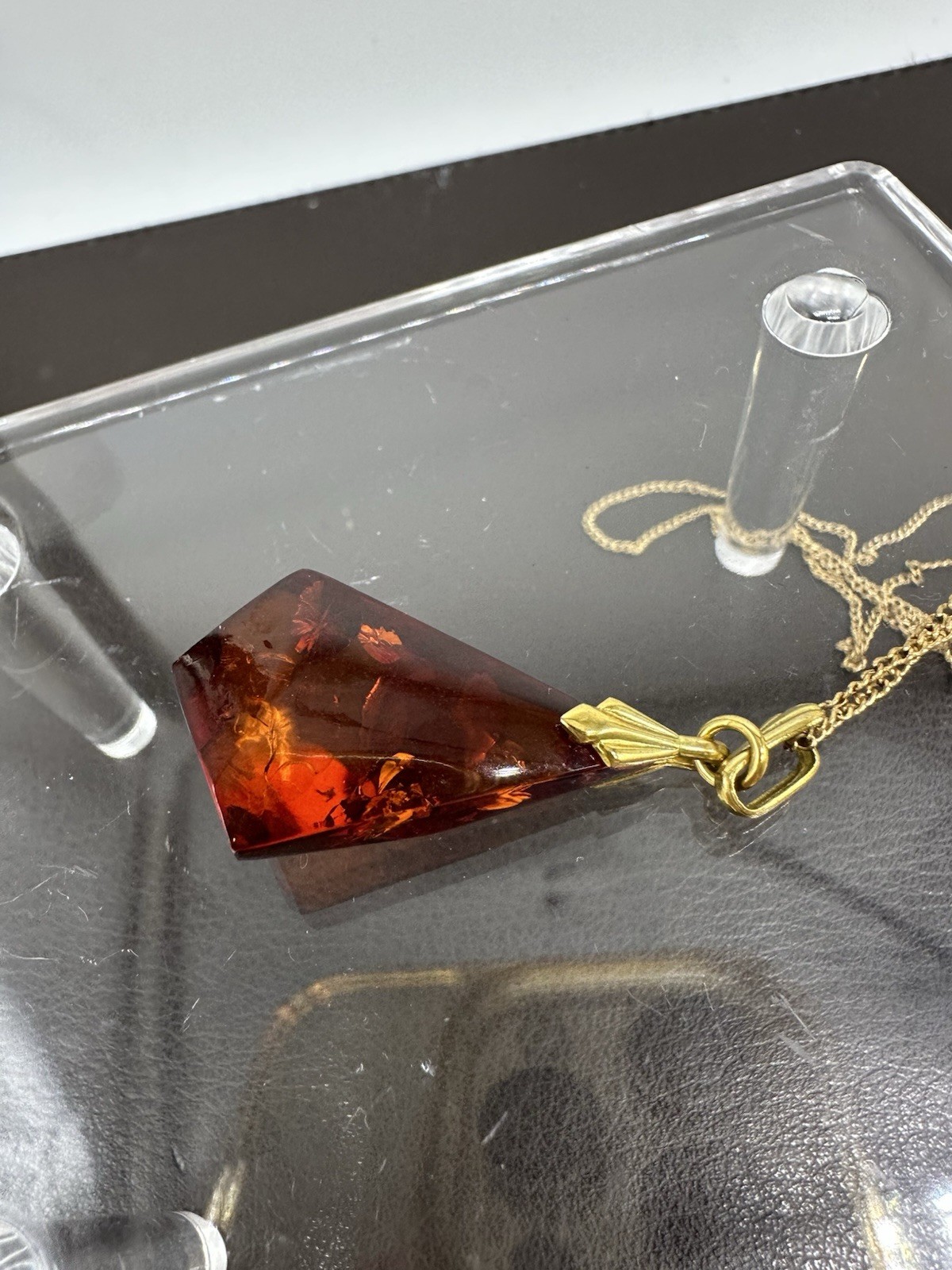 VINTAGE NATURAL HONEY AMBER PENDANT 1/20 14K Gold Filled GF CHAIN