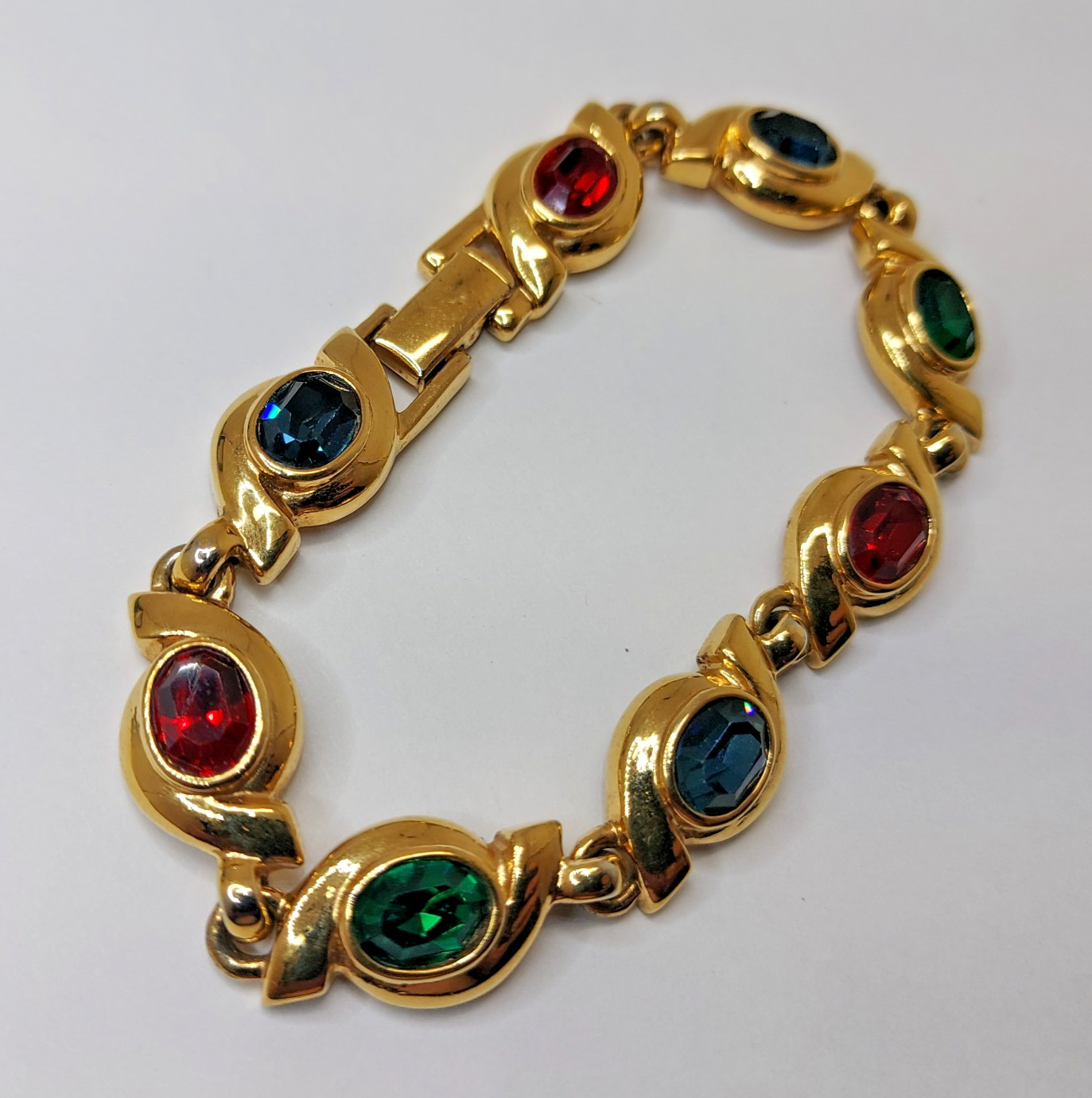 Vintage Bracelet Multi Color Faceted Crystals Gold Tone Unmarked