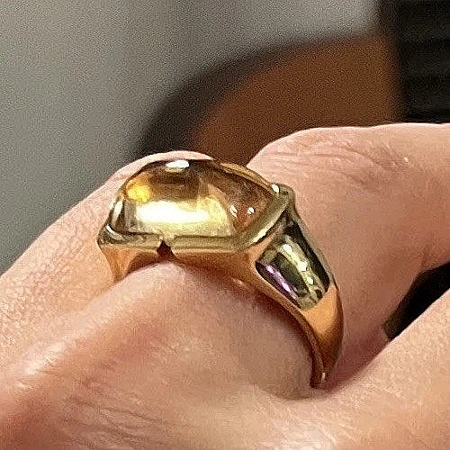 Men’s Antique Citrine Pinky Ring 18K Solid Gold Authentic Natural Size 7