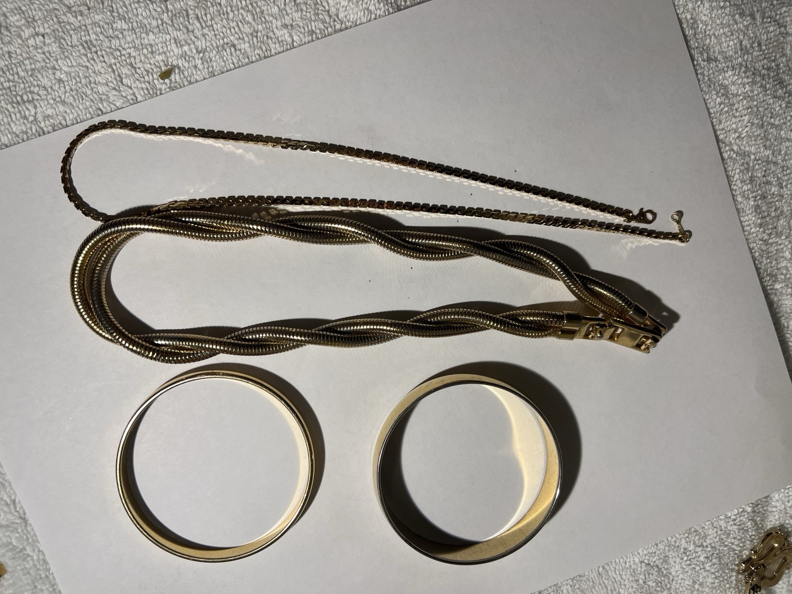 Vintage Signed Monet Gold Tone Twisted Snake Chain Necklace & Bangle Jewelry Lot
