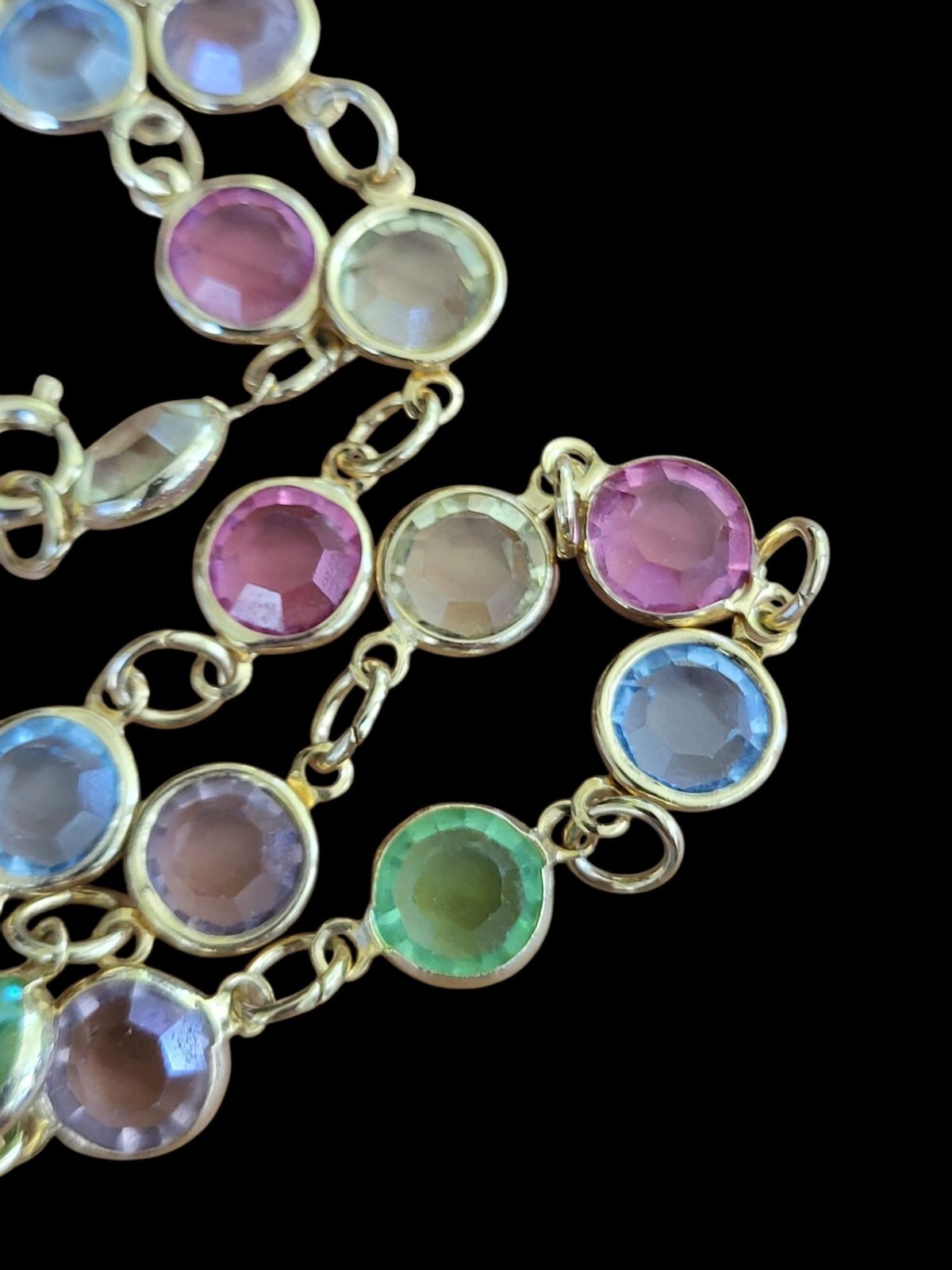 Vintage Pastel AUSTRIAN Crystal USA Bezel Set Crystals Necklace