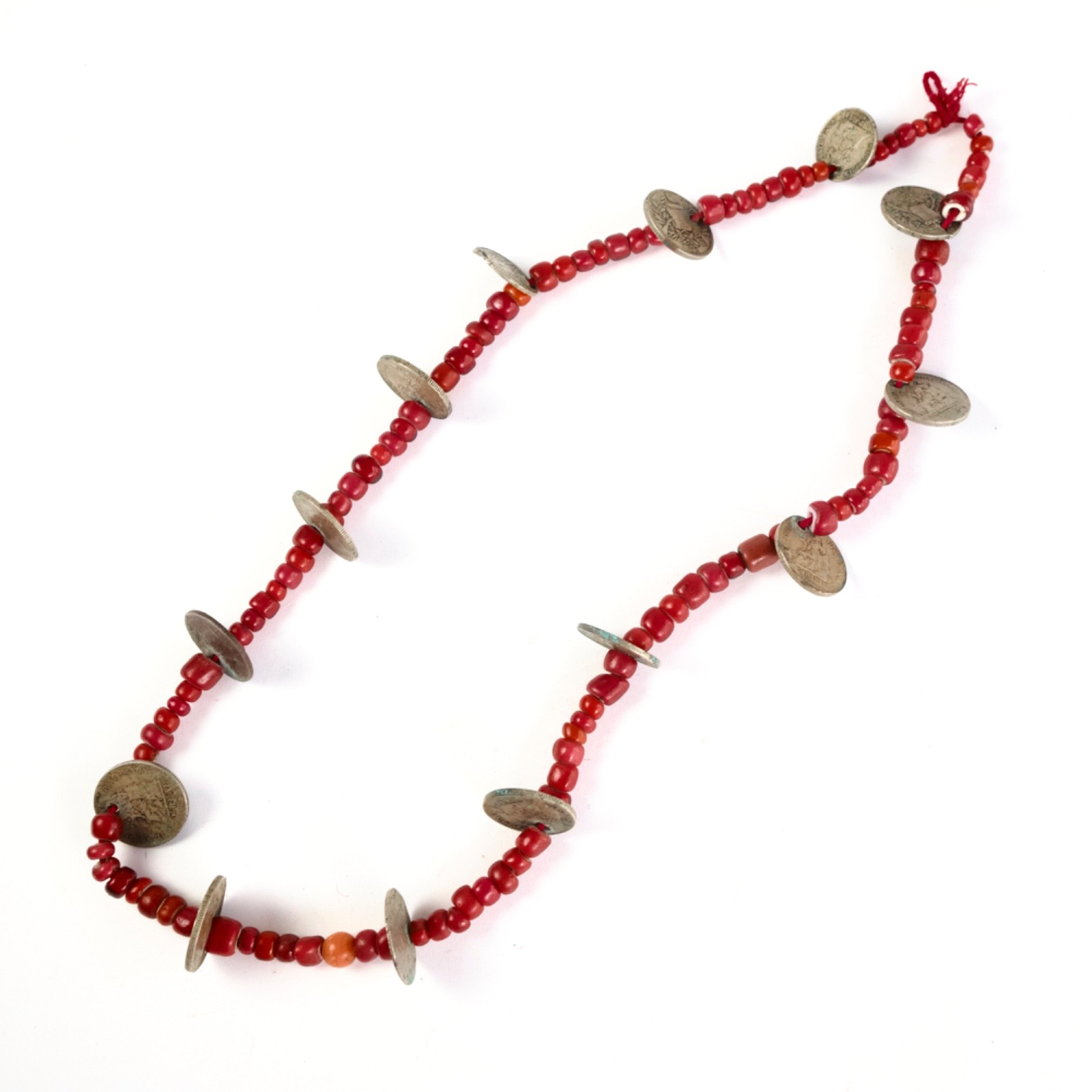 Antique Guatemalan Chachal Red Bead & Coin Necklace – Venetian Glass Handmade