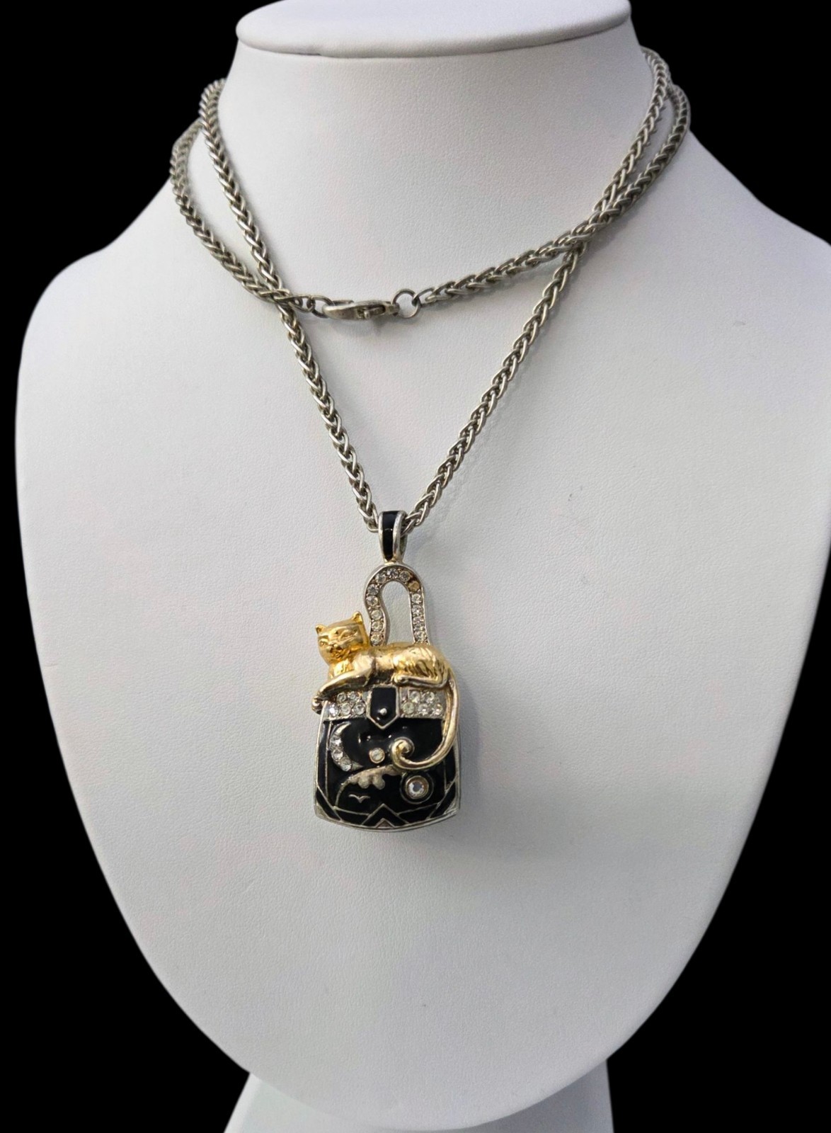 Vintage Edgar Berebi Limited Edition Cat Purse Trinket Locket Pendant Necklace