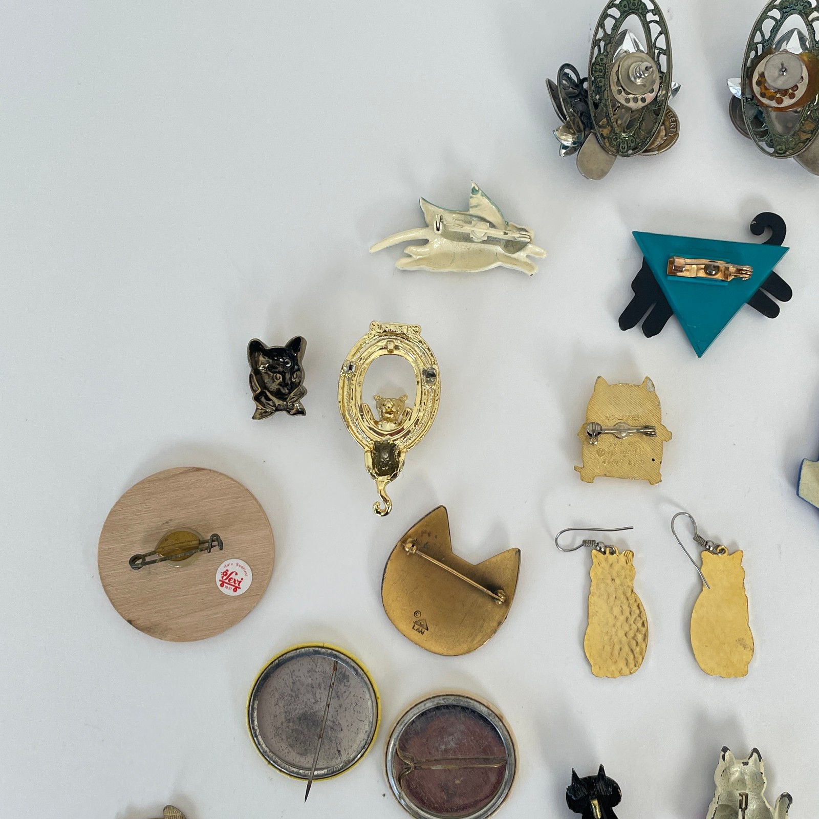 Vtg WHIMSICAL CAT Brooch Lot 50s 70s 80s Jewelry Artisan Burch Pinback Earrings