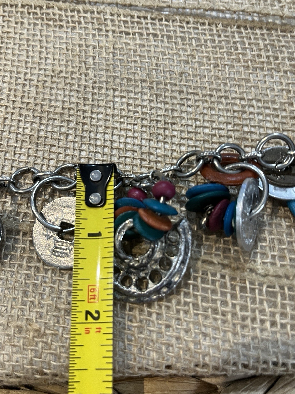 Vintage Artisan Crafted Coin Charm Bracelet Mixed Materials Estate Jewelry Boho