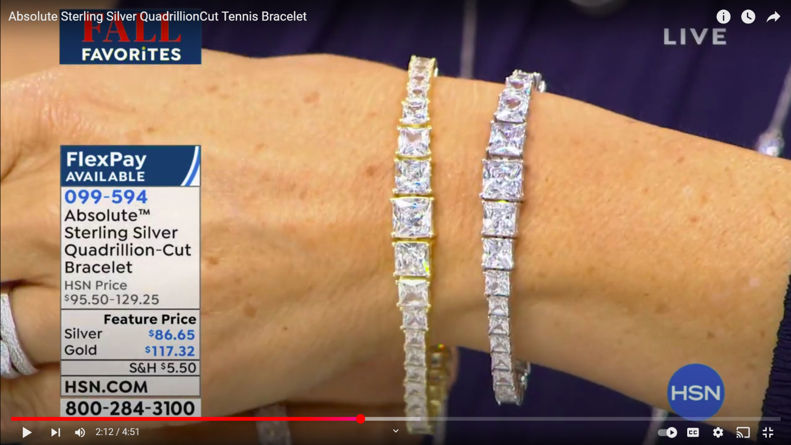 Absolute Sterling Silver Quadrillion Cut Tennis Bracelet HSN