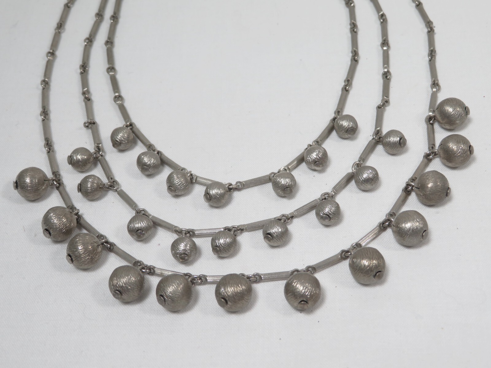 Vintage Marino Necklace 3 Strand Silver Tone Metal Baubles