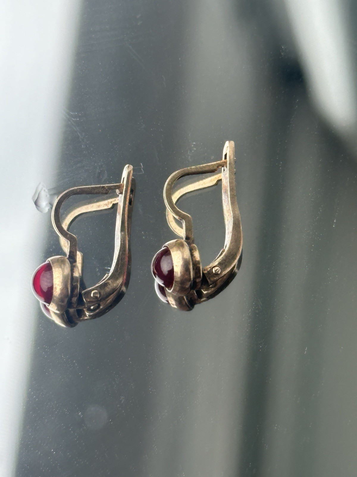 Vintage Soviet Sterling Silver 875 Rose Ruby Corundum Earrings Woman USSR