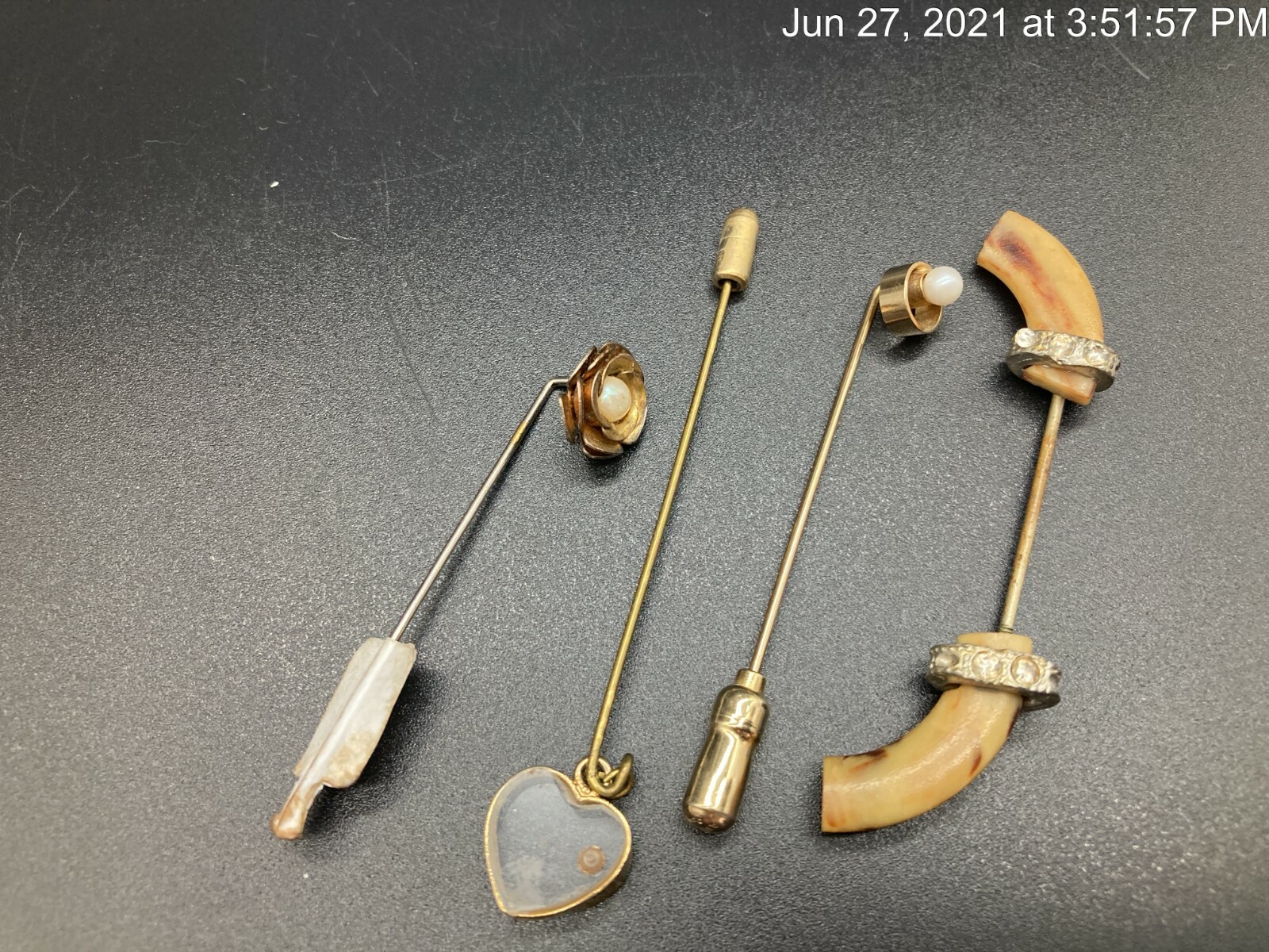 4 Vintage Hat Pin Art Deco Paste Vintage Plastic Crystal Collectibles Lot Of 4