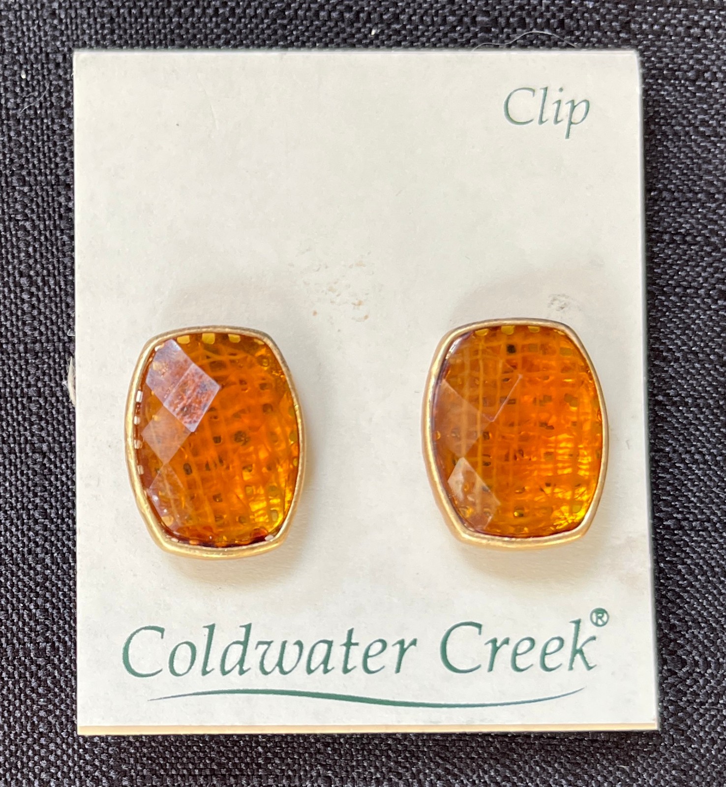 VINTAGE PAIR COLDWATER CREEK GOLD TONE ORANGE FAUX GEMSTONES CLIP ON EARRINGS