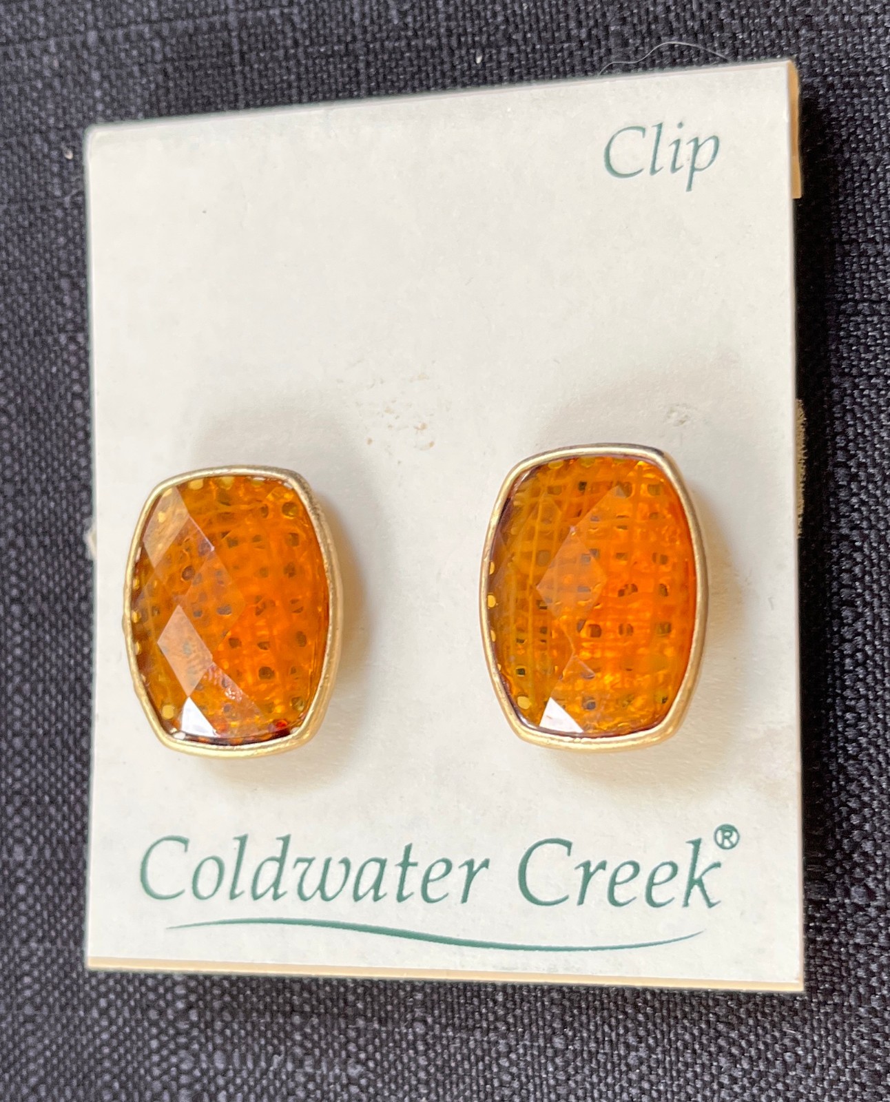 VINTAGE PAIR COLDWATER CREEK GOLD TONE ORANGE FAUX GEMSTONES CLIP ON EARRINGS