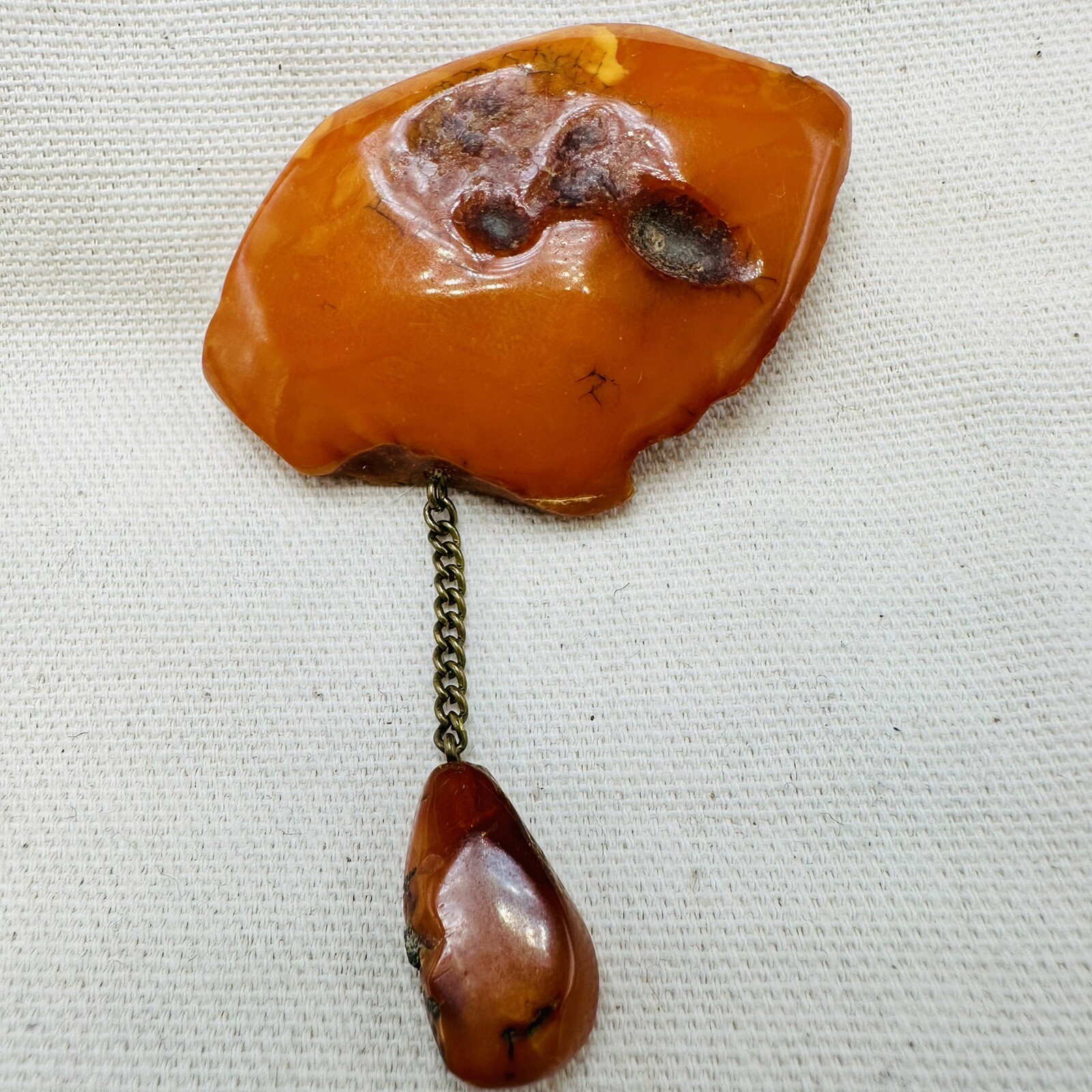 Vintage Nugget Landscape Baltic Amber Brooch Egg yolk USSR 1960s