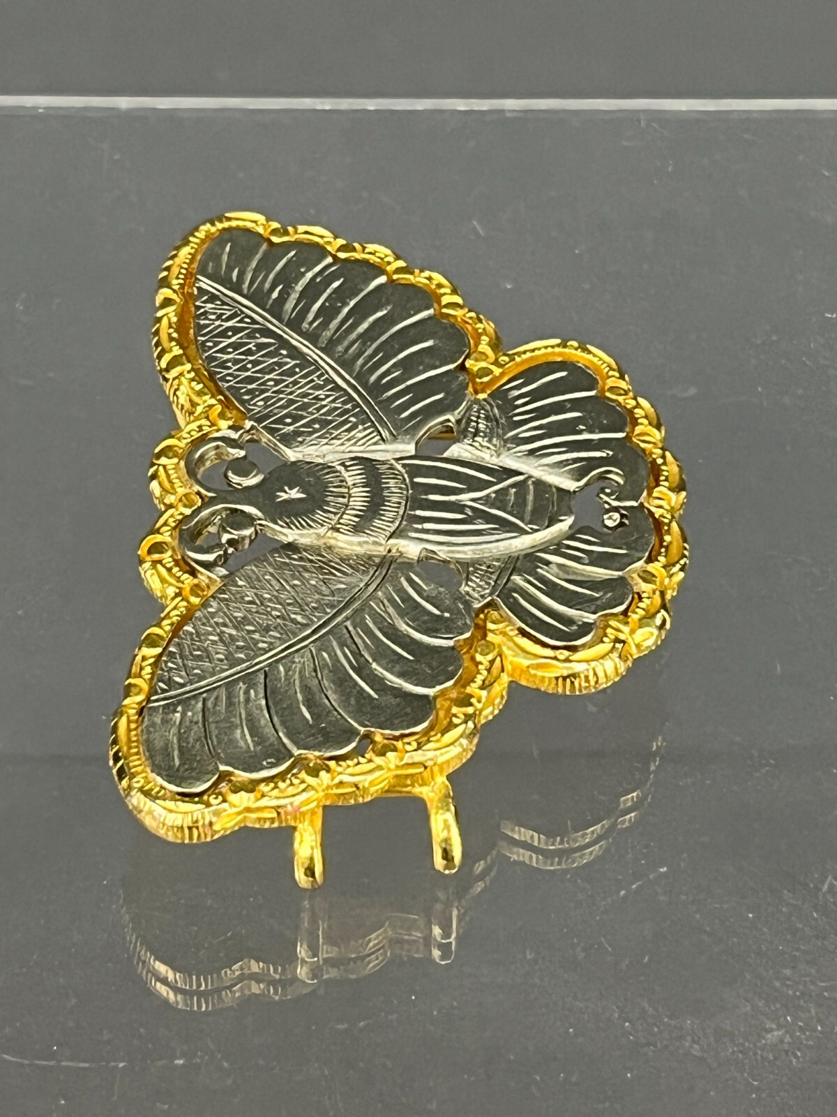 Vtg Signed KJL Kenneth J Lane Butterfly Belt Buckle with Gold Outline (J)