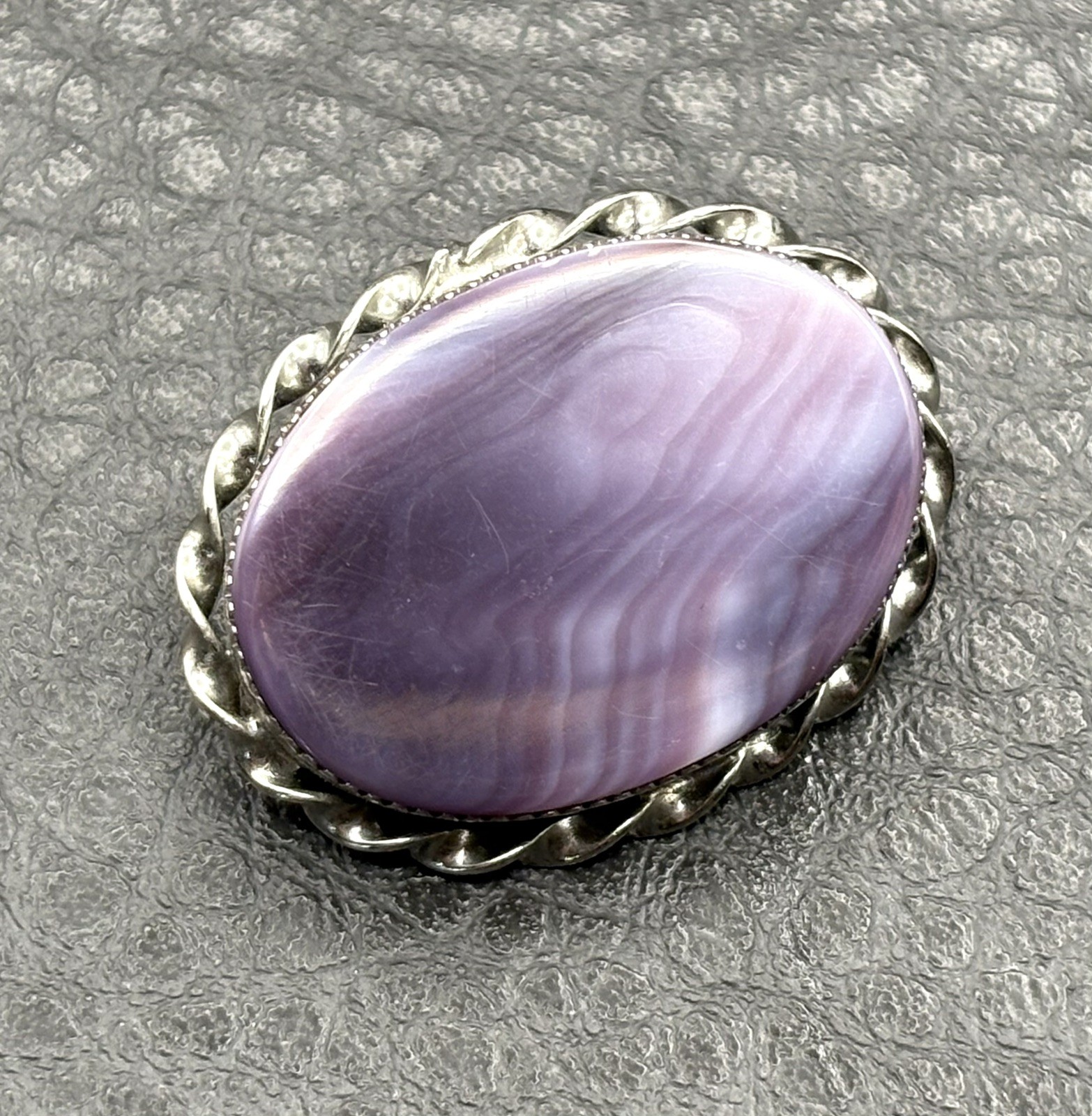 Vintage Silver Tone and Purple Shell Resin Pin Brooch
